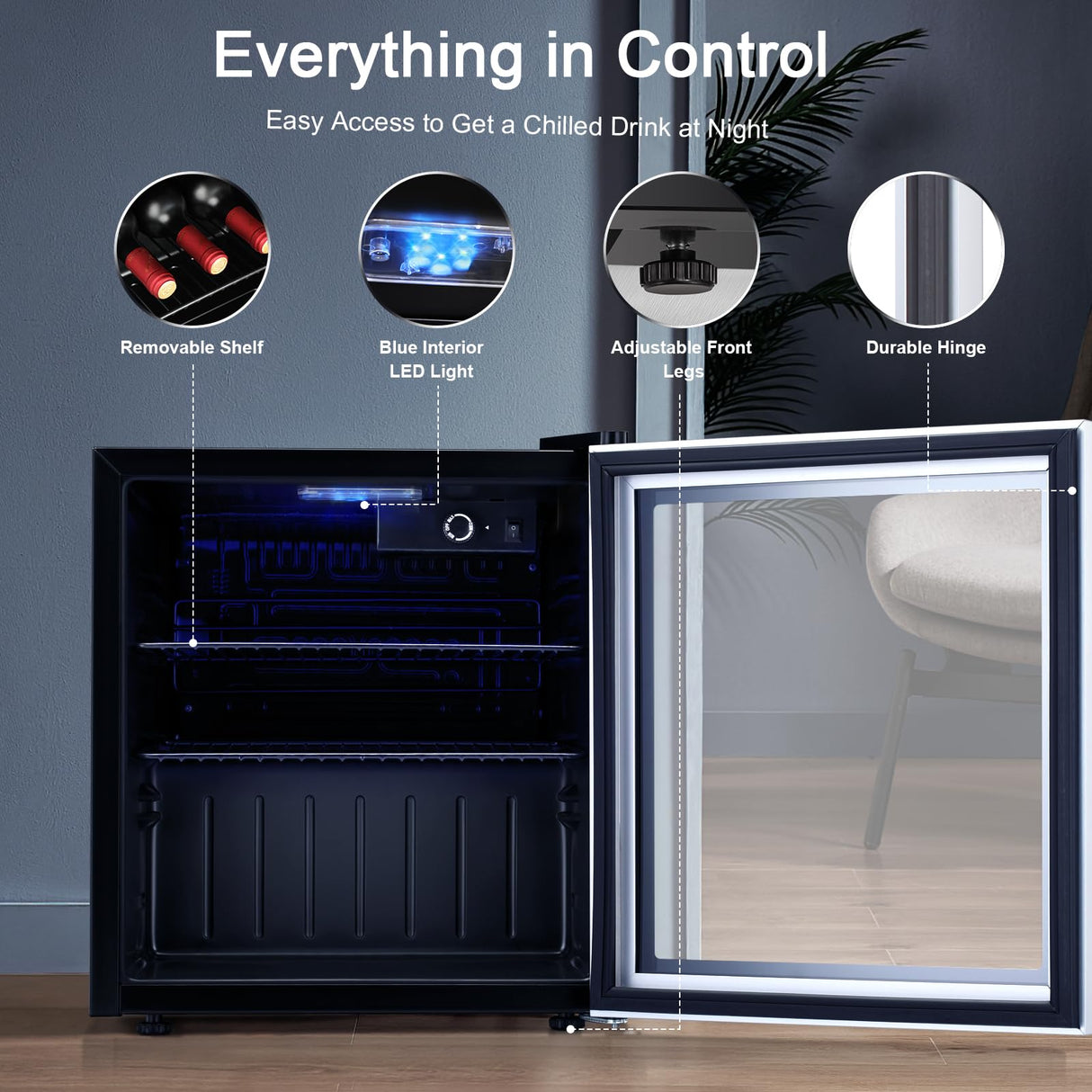 Antarctic Star 60 Can Mini Fridge Cooler - Beverage Refrigerator Glass Door for Beer Soda Wine – Small Drink Dispenser Clear Front Removable for Home, Office Bar (1.6cu.ft) Antarctic Star