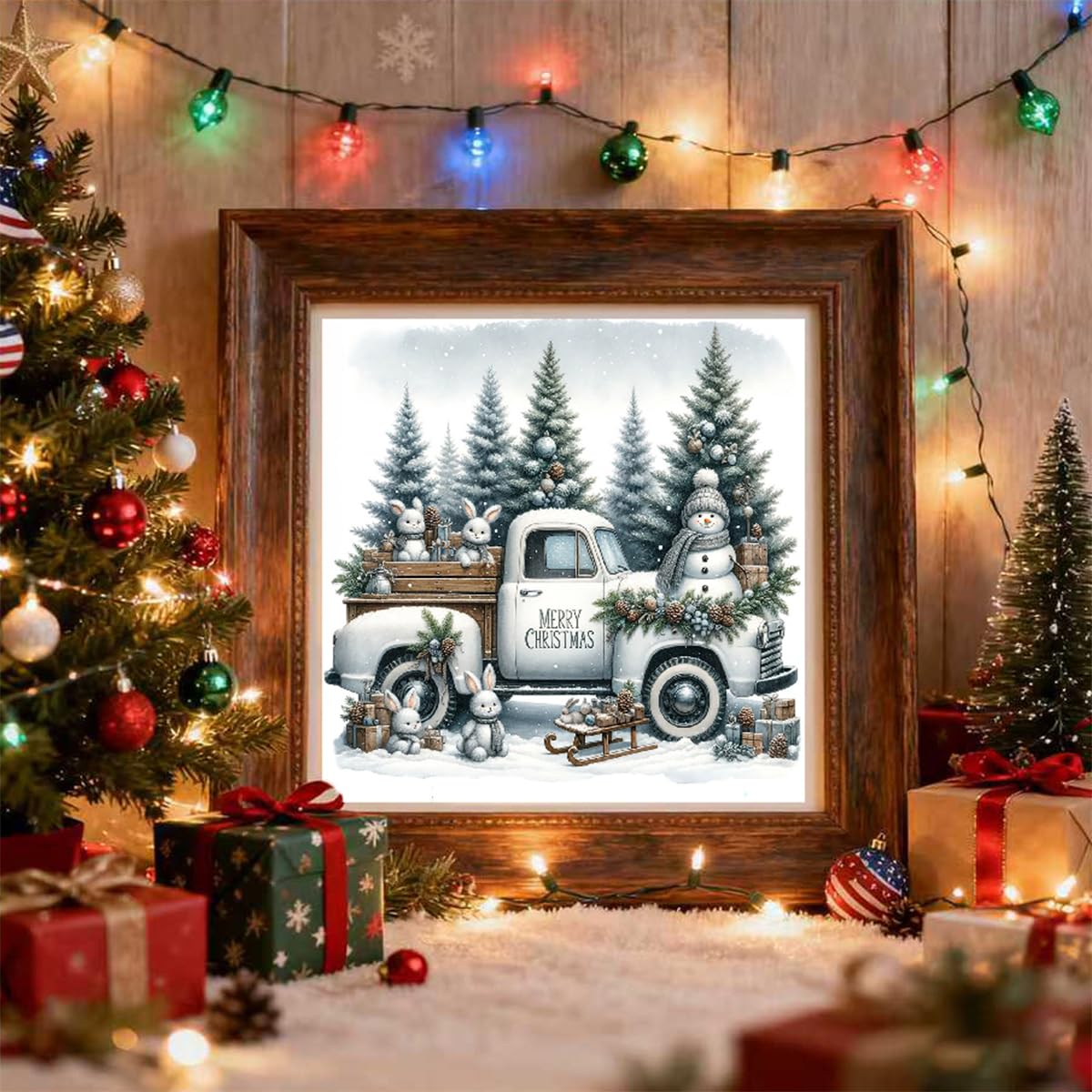TCDZMYGS Christmas Diamond Art Kits for Adults - Truck Snowman Diamond Painting Kits for Adults,5D Round Full Drill Gem Art for Adults DIY Paint by Diamonds Dots for Home Wall Decor 13.8x13.8 inch TCDZMYGS