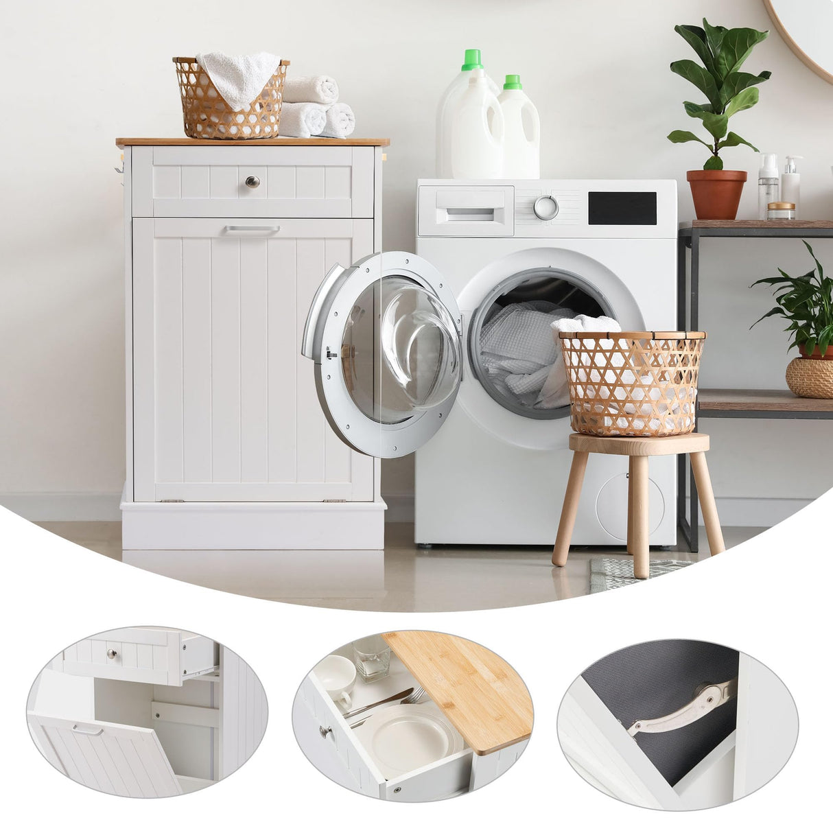 Spurgehom 13 Gallons Tilt Out Trash Cabinet Kitchen Waste Bins Free Standing Laundry Hamper Recycling Cabinet Trash Can Holder with Hideaway Drawer Pet Proof Trash Can for Living Room, White Spurgehom