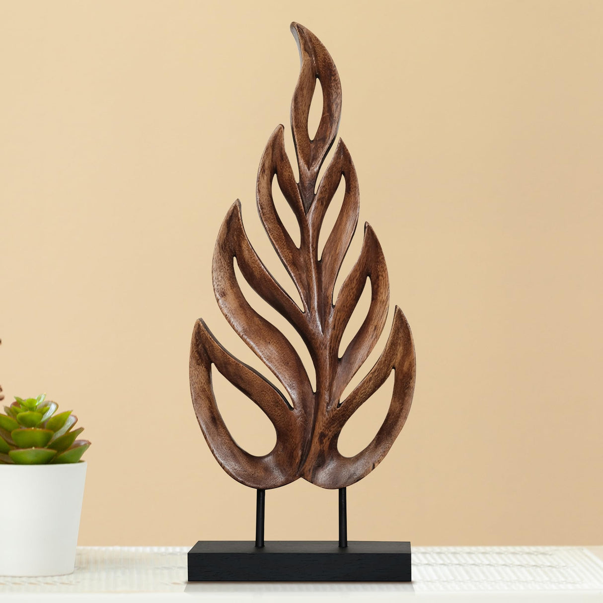 Decozen Handcrafted Solid Wood Leaf Sculpture from Daughter, Son, Husband - Ideal for Home, Mantel, Fireplace, and Foyer Decor - Tabletop Accent Decozen