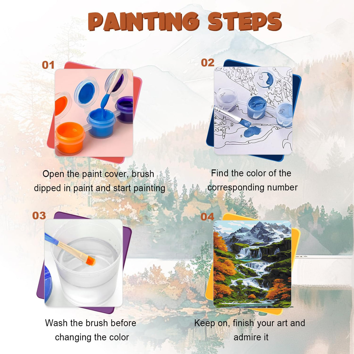 Paint by Number Adult Mountain,Waterfall Canvas Paint by The Numbers for Adults,Painting by Numbers Mountain,DIY Oil Painting Kits for Gifts and Wall Decor 16x20inch PHANTASYART