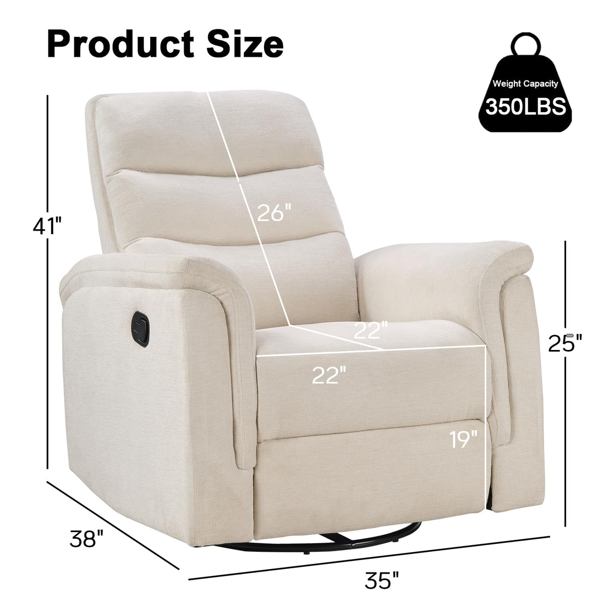 INZOY Swivel Rocker Recliner, Nursery Glider Chair, Manual Chairs Swivel Glider Recliners with Soft Backrest, Fabric Manual Reclining Sofa for Living Room Bedroom Apartment, Beige INZOY