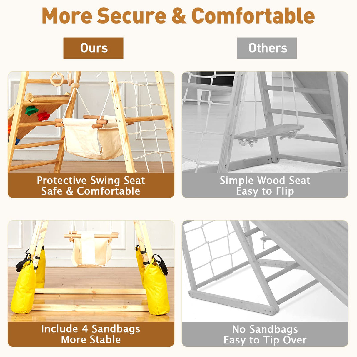 FUNLIO 7-in-1 Wood Indoor Playground for Toddlers 2-5, Montessori Climbing Toys with Solid Pine Wood, Indoor Jungle Gym for Kids with Swing/Slide/Climbing Rock/Net/Ladder/Monkey Bars/Gymnastic Rings FUNLIO