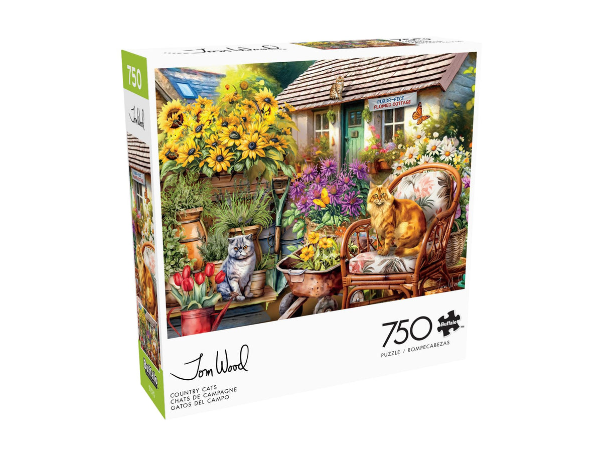 Buffalo Games - Tom Wood - Country Cats - 750 Piece Jigsaw Puzzle for Adults -Challenging Puzzle Perfect for Game Nights - Finished Size is 24.00 x 18.00 Buffalo Games
