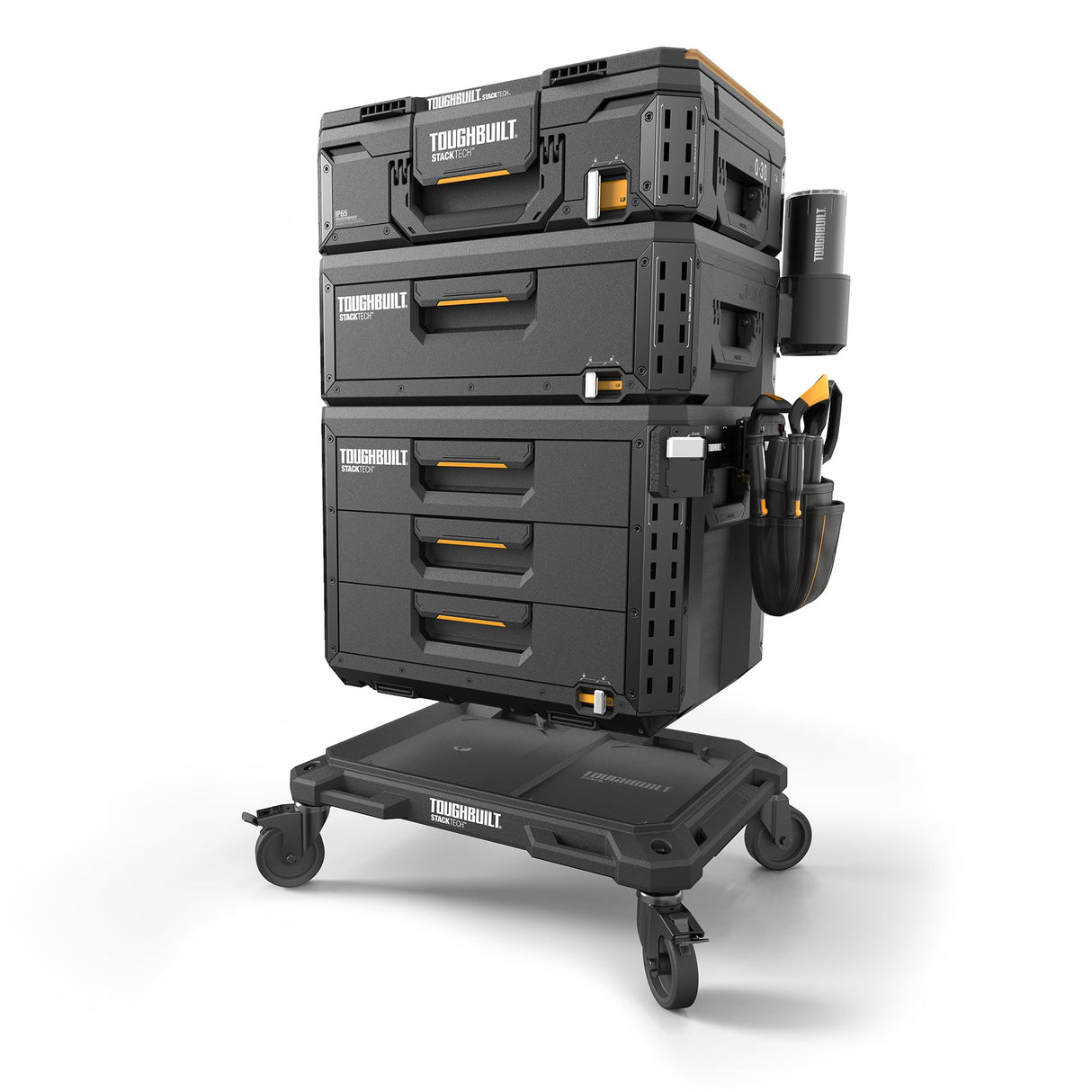ToughBuilt 4-Wheel Cart, Tool Box Dolly for StackTech Toolboxes and Organizers - Heavy-Duty Rolling Base with Locking Casters, Tie-Down Points and Automatic Lock System ToughBuilt