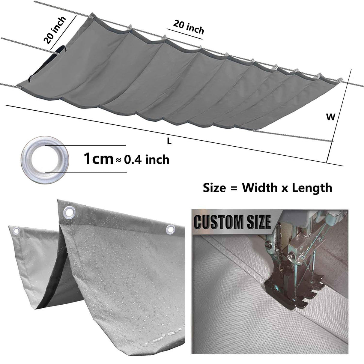 Retractable Sun Shade Sail 4' x 10' Waterproof Wave Pergola Shade Cover Polyester Sunscreen Awning Canopy Wind Protection for Outdoor Patio Yard Terrace Carport Khaki Woace