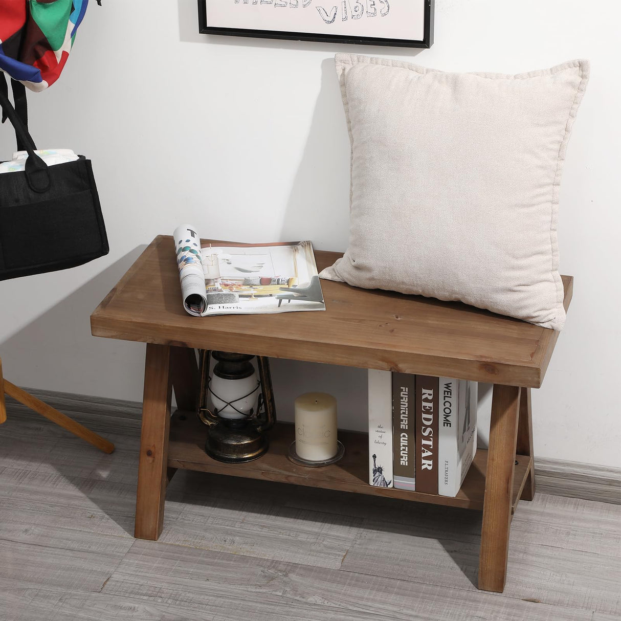 RowyPoey Solid Wood Bench, 30" Farmhouse Entryway Bench for Living Dining Room, Rustic Storage Bench Seat for Indoors and Outdoors, Natural RowyPoey