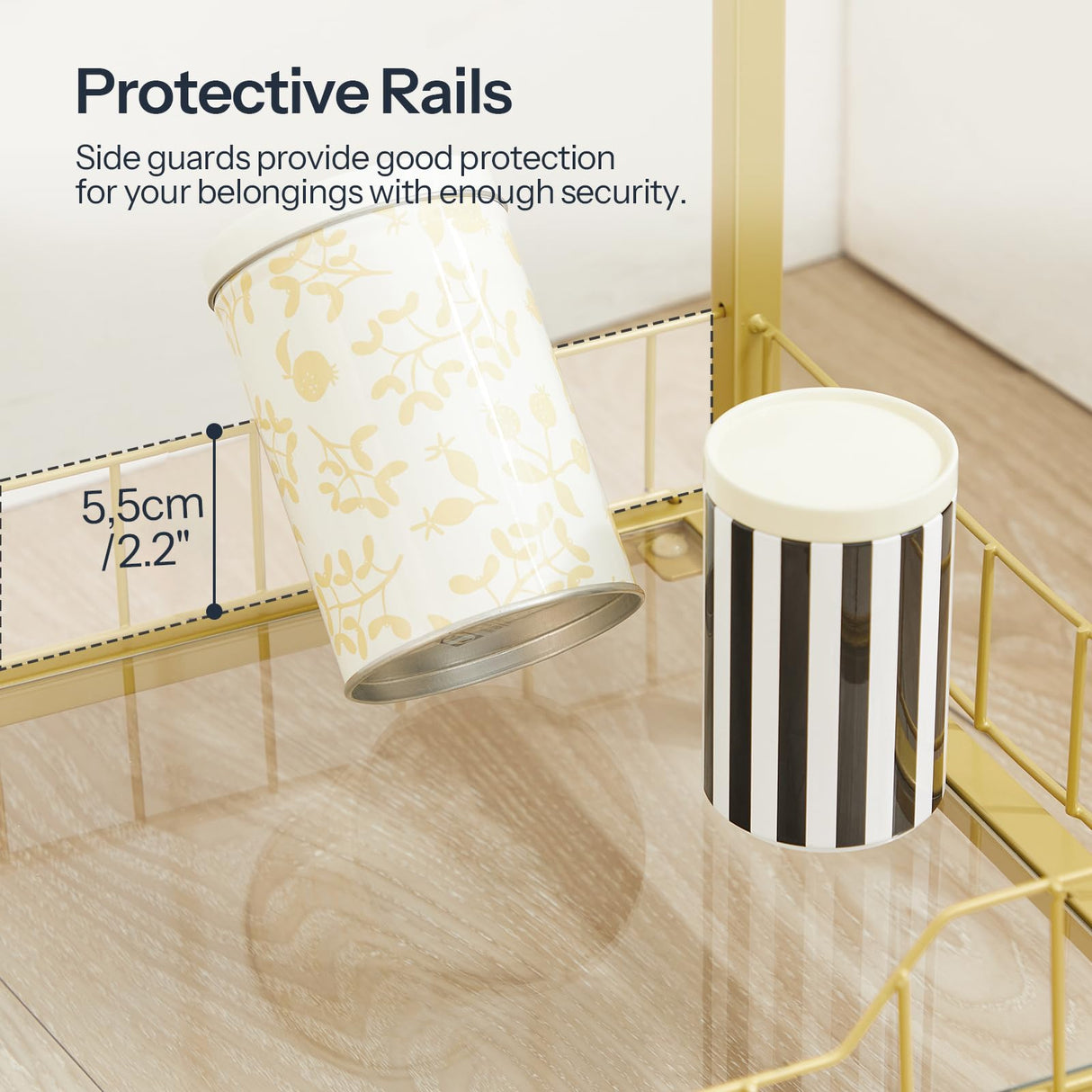 HOOBRO Gold Glass Shelf Stand, 4 Tier Standing Shelf Unit, Bathroom Organizer and Storage, Floor Storage Shelves Waterproof, for Bathroom, Laundry, Toilet, Tempered Glass, Gold GD79CJ01