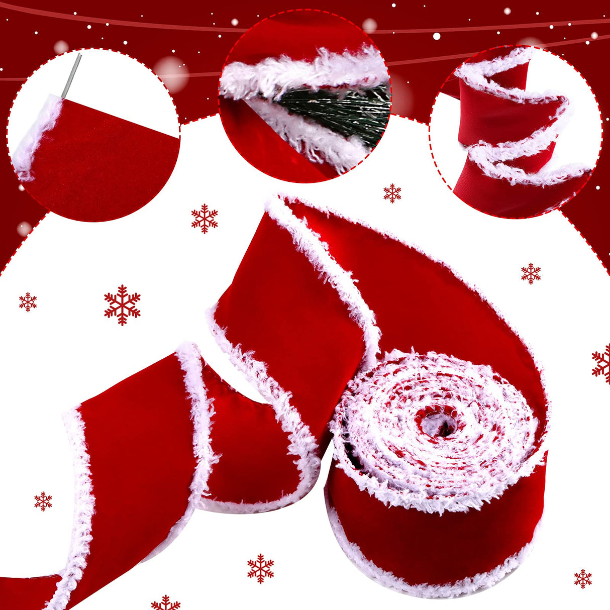 Syhood 2 Rolls Christmas Velvet Decorative Ribbons Rolls Craft DIY Fabric Cloth Wire Edge Ribbons for Craft Christmas Holiday Decoration(2.5 Inch x 6 Yard,Red) Syhood