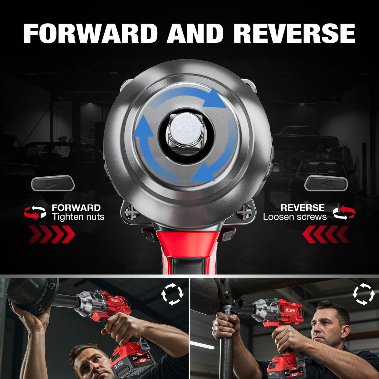 Alloyman Cordless Impact Wrench, 1475Ft-lbs (2000N.m) 1/2 High Torque Brushless Impact Gun, 20V Power Impact Driver, 4000mAh Battery,3 Sockets, Brushless Motor Variable Speeds for Car/Truck RV/Mower Alloyman