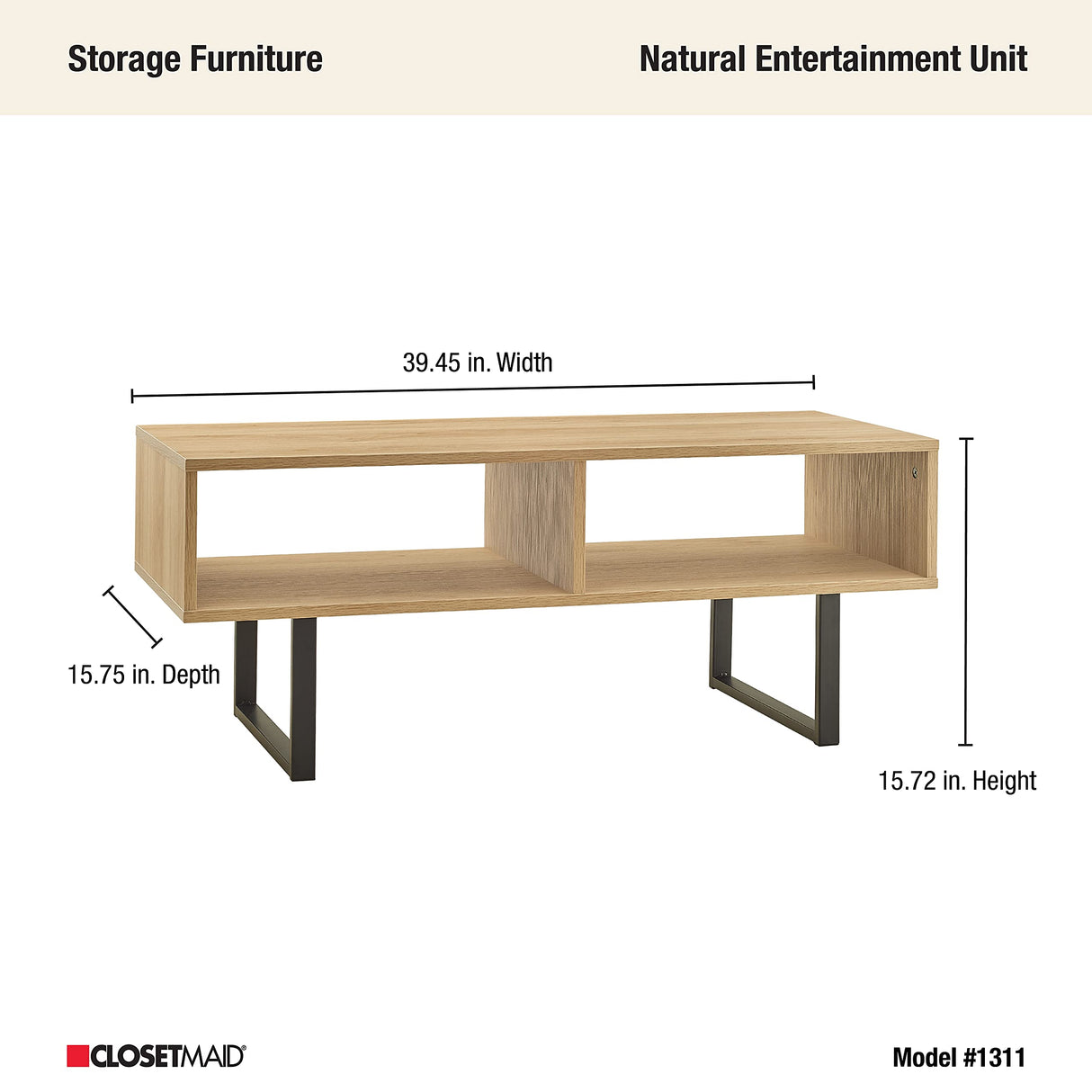 ClosetMaid 1311 Rectangular Wood Coffee Table with Storage Shelves, Natural ClosetMaid