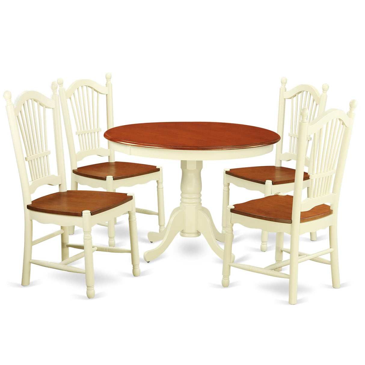 East West Furniture HLDO5-BMK-W 5 Piece Dining Table Set for 4 Includes a Round Kitchen Table with Pedestal and 4 Kitchen Dining Chairs, 42x42 Inch, Buttermilk & Cherry East West Furniture