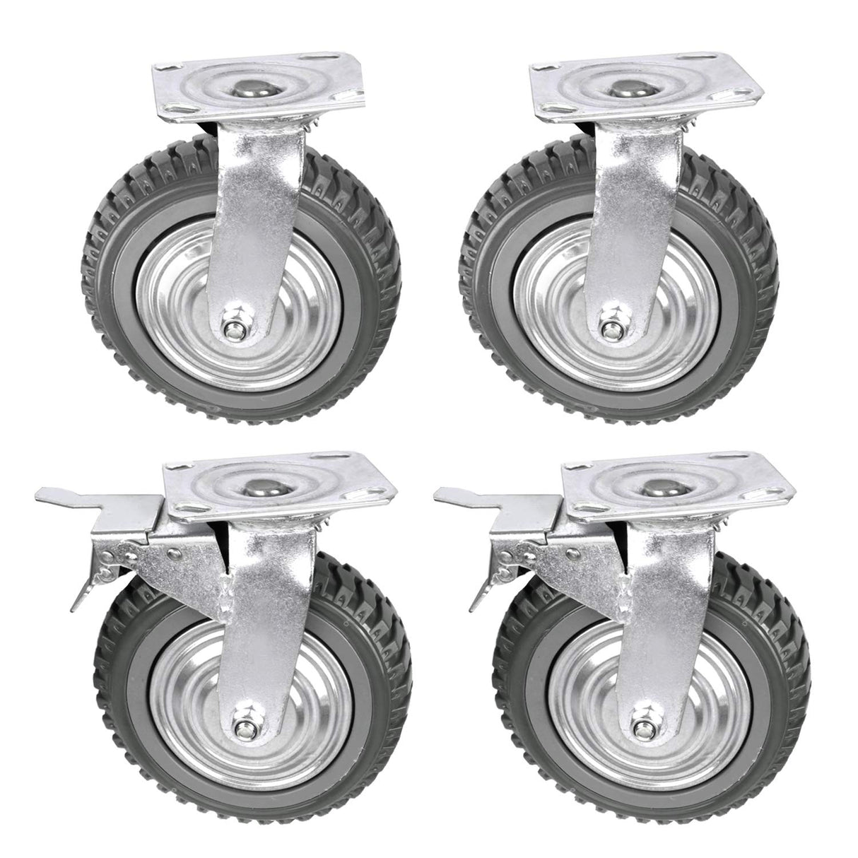 tonchean 6 Inch Rubber Caster Wheels Heavy Duty Anti-Skid Swivel Casters 1653Lbs Silent Universal 360 Degree Rotation Ball Bearing Set of 4 (All Swivel,2 with Brake Lock, 2 Without) tonchean