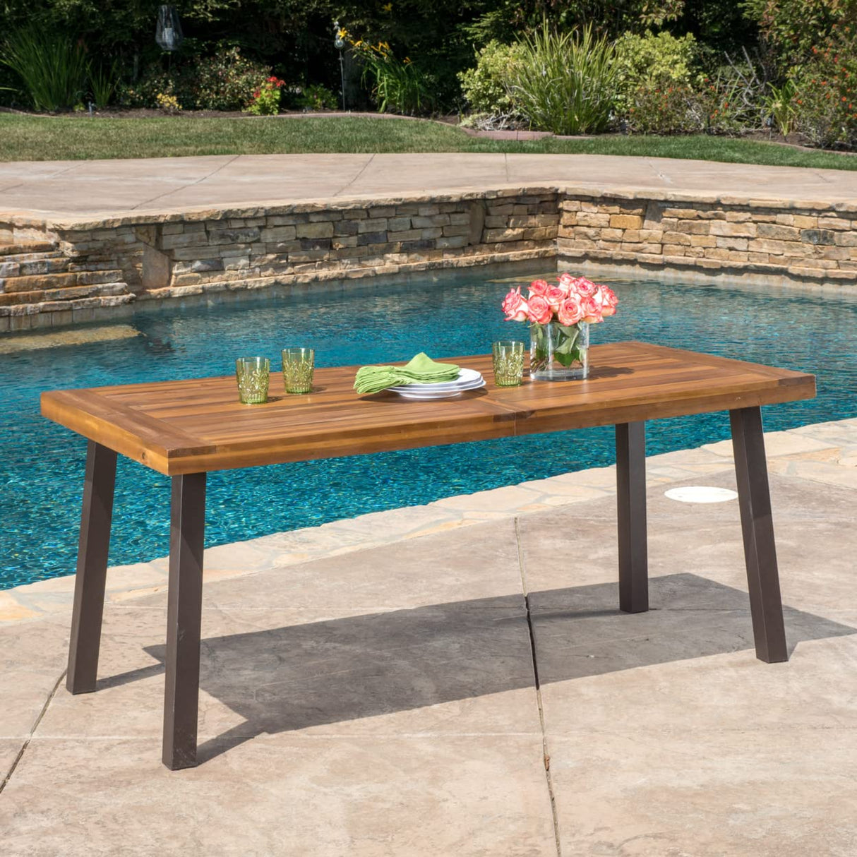 Christopher Knight Home 298192 Spanish Bay Acacia Wood Outdoor Dining Table | Perfect for Patio | with Teak Finis, Brown Christopher Knight Home