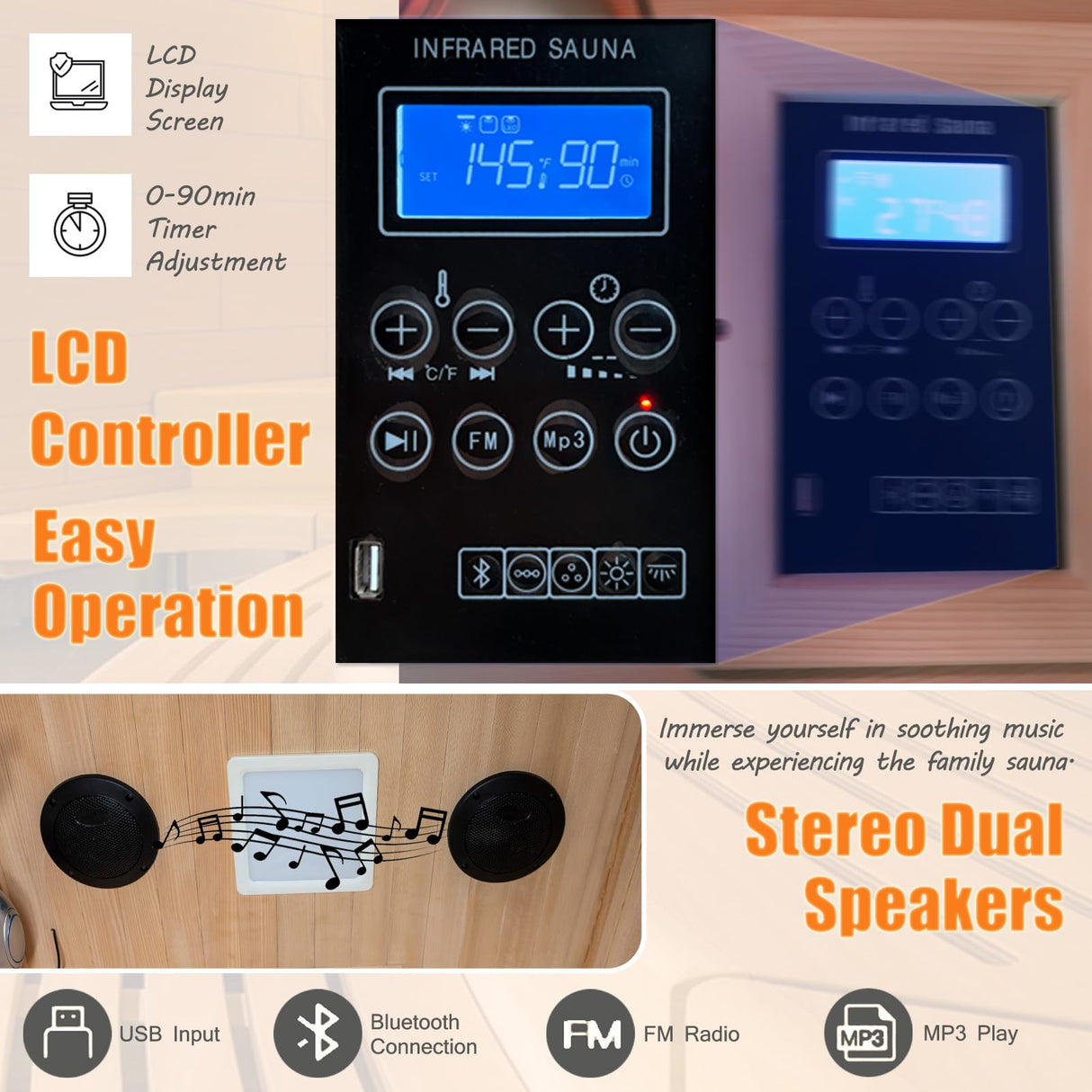 1-Person Far Infrared Sauna, 1350W Low EMF Far Infrared Heating Indoor Home Personal Sauna Room – Bluetooth Speakers, LED Light Therapy, Easy Assembly, Hemlock Wood Dry Sauna (32"L x 34"W x 67"H) DWKWE