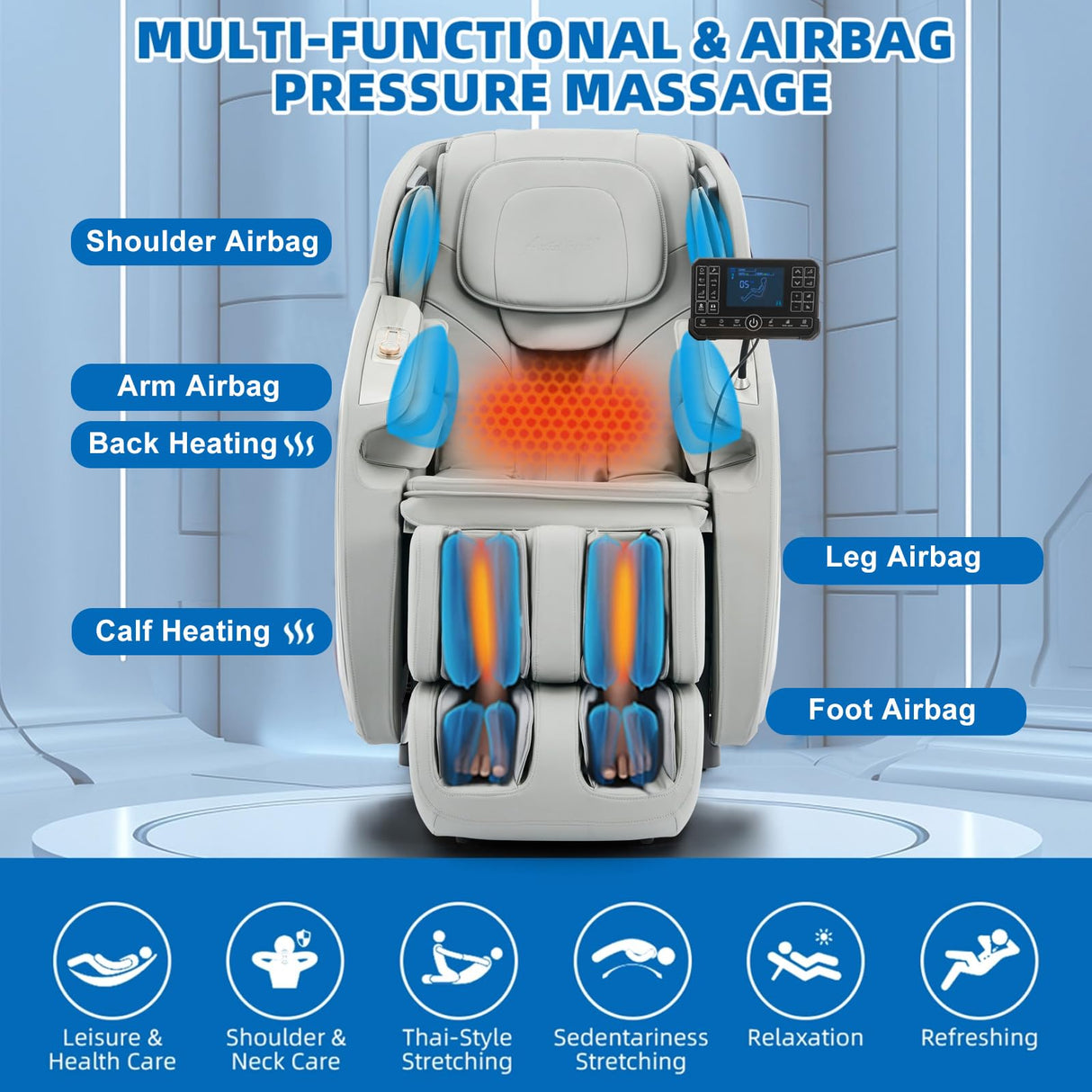 Artist hand Massage Chair Full Body, Luxury 4D Zero Gravity Massage Chair with SL-Track, Heating, Foot Rollers, Bluetooth Speaker, Full Body Airbags Compression Massage, Adjustable Recline (Silver) Artist hand