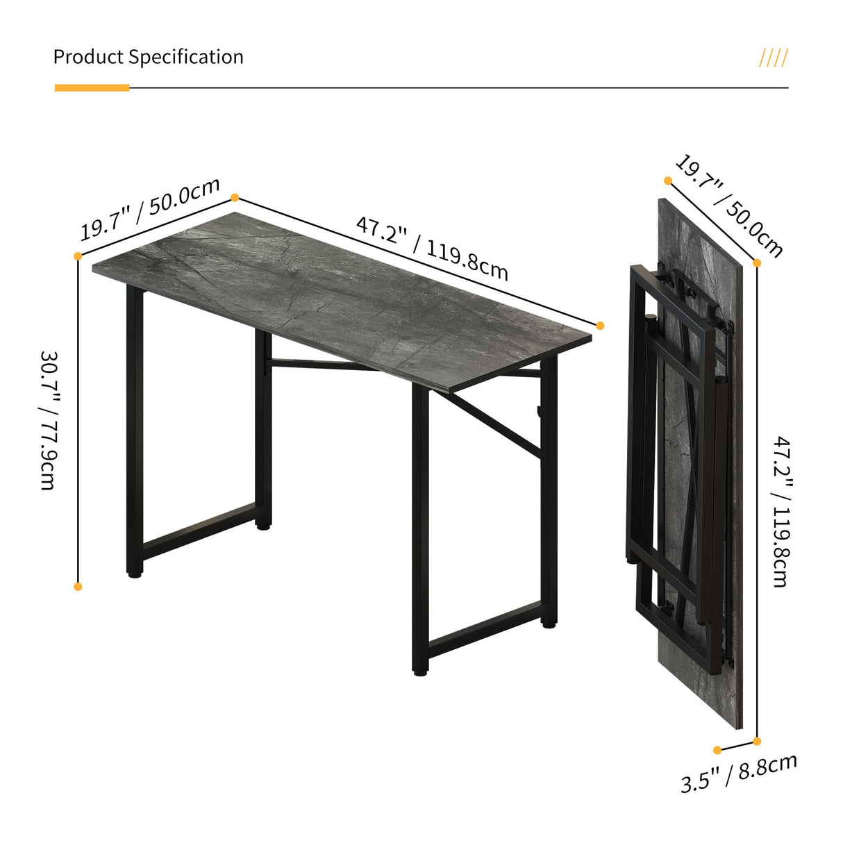 Lutown-Teen Folding Computer Desk 47 inch Writing Gaming Computer Camping Table, No Assembly Required Home Office Desk, Grey Lutown-Teen