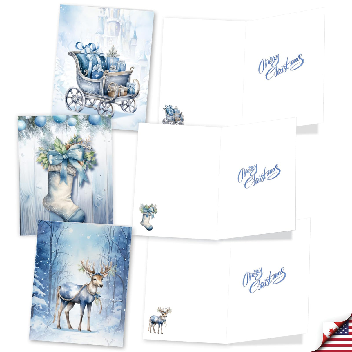 The Best Card Company 20 Assorted Christmas Notecards Bulk Box Set 4 x 5.12 Inch with Envelopes (10 Designs, 2 Each) Holiday In Blue AM10781XSG-B2x10 The Best Card Company