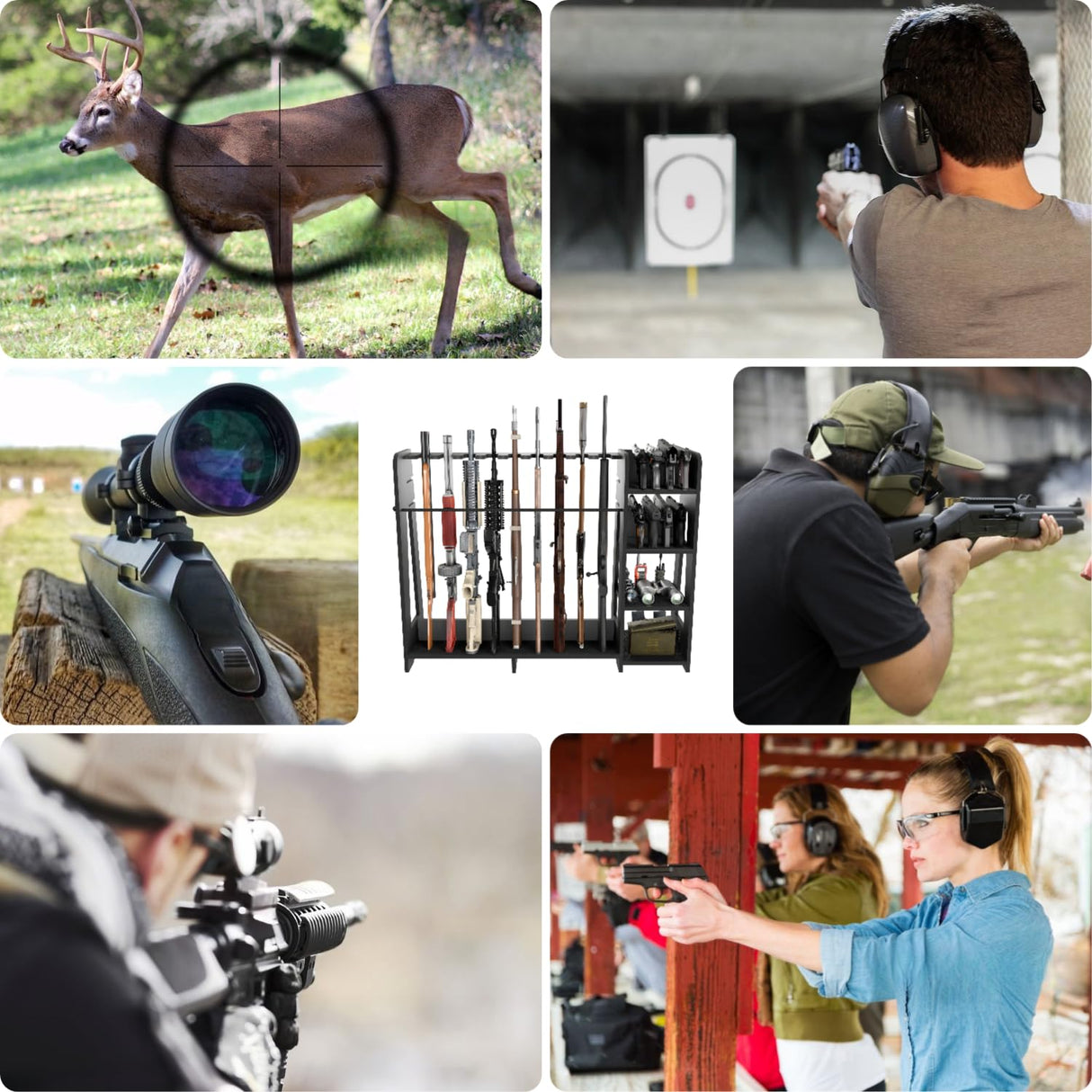 Prometis Gun Storage Racks - Freestanding Floor Wooden Rifle Rack with Pistol Shelves, 9+8 Slots Adjustable Height Storage Solutions and Gun Room Display Stand, Holds up to 9 Long Guns and 8 Handguns Prometis