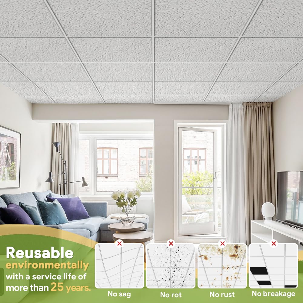 2ft x 4ft Drop Ceiling Tiles,Printed Pro Ceiling Tiles 24 x 48in. Waterproof, Washable and Fire-Rated - Reusable - High-Grade PVC to Prevent Breakage-Package of 10 Tiles Noooza