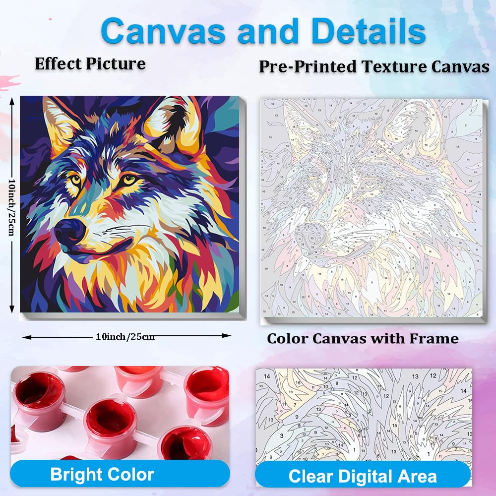 Artunion Framed Paint by Numbers Kit for Adults Beginners & Kids Ages 8-12,Wolf Head Paint by Number with Frame,Acrylic Paint by Numbers Kit on Canvas 10 * 10 Inch Without Easel Artunion