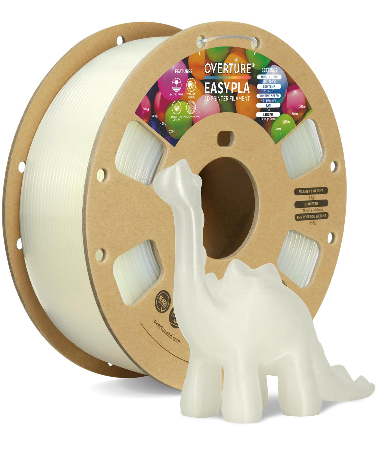 OVERTURE Easy PLA 1.75mm 3D Printer Filament, 1kg PLA Cardboard Spool (2.2lbs), Dimensional Accuracy +/- 0.02mm, Fit Most FDM Printer (Easy Natural) OVERTURE