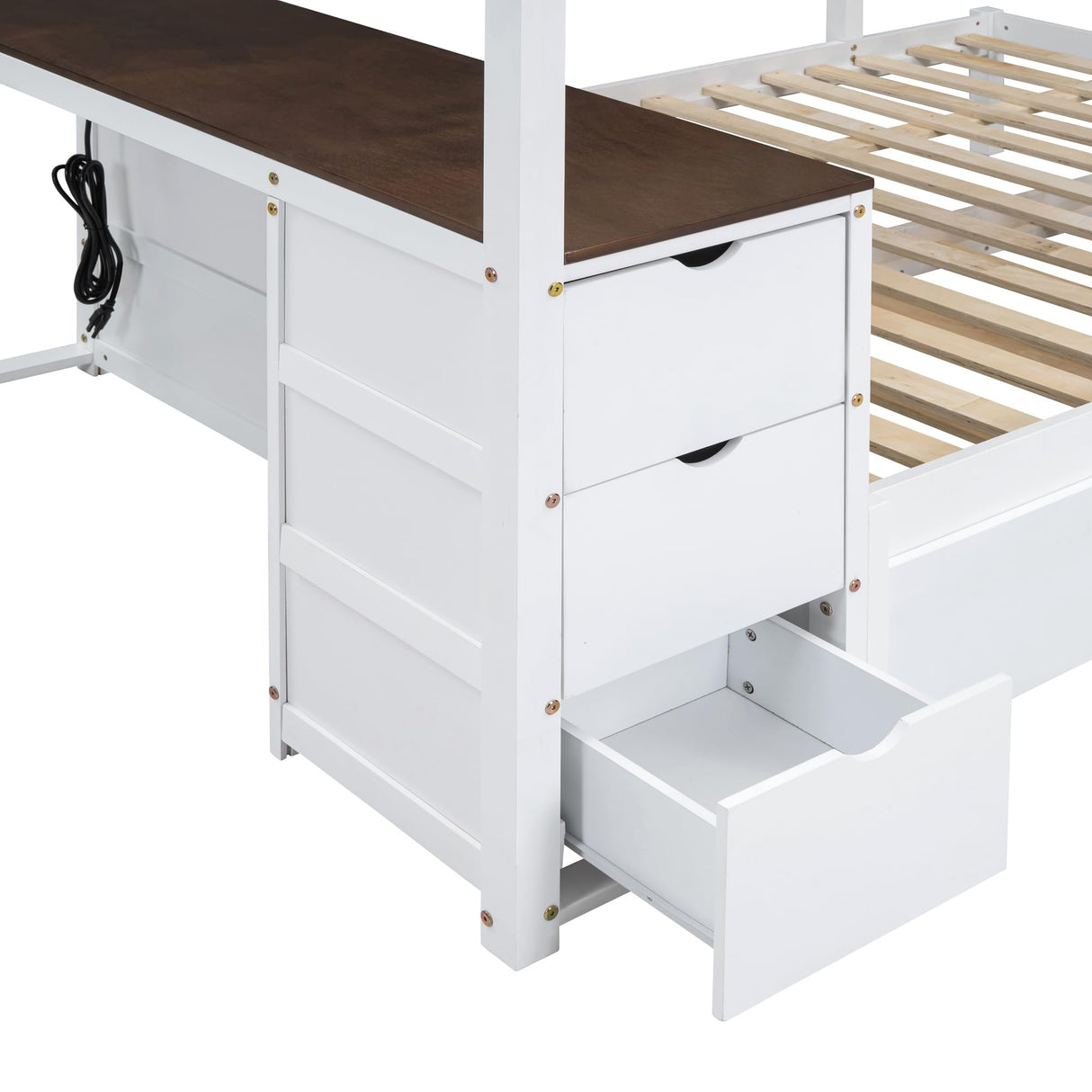 Harper & Bright Designs Full Over Full Bunk Bed Twin Size Trundle, Wood Full Bunk Bed with USB Ports, Storage and Desk, White+Walnut Harper & Bright Designs
