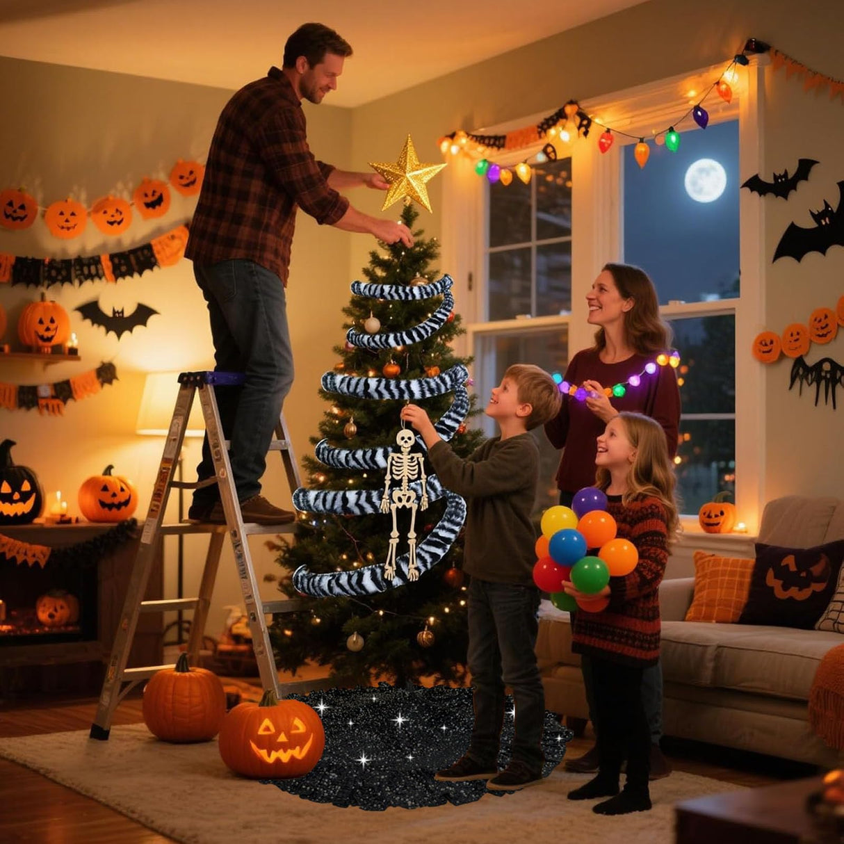 Glissora Black Christmas Tree Skirt 45 Inch Sequin Ruffle Tree Skirts Night Mare Before Christmas Tree Skirt for Halloween Tree Floor Mat Velvet Ruffled Tree Skiet for Pencil Tree Xmas Holiday Decor Glissora