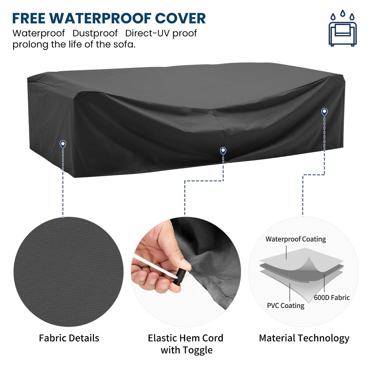 UDPATIO Patio Furniture Sets with Fire Pit Table, Modular Rattan Outdoor Conversation Patio Sectional Furniture Sofa Set for Backyard, Deck w/Coffee Table, 8PC Brown/Red (Include Sofa Cover) UDPATIO