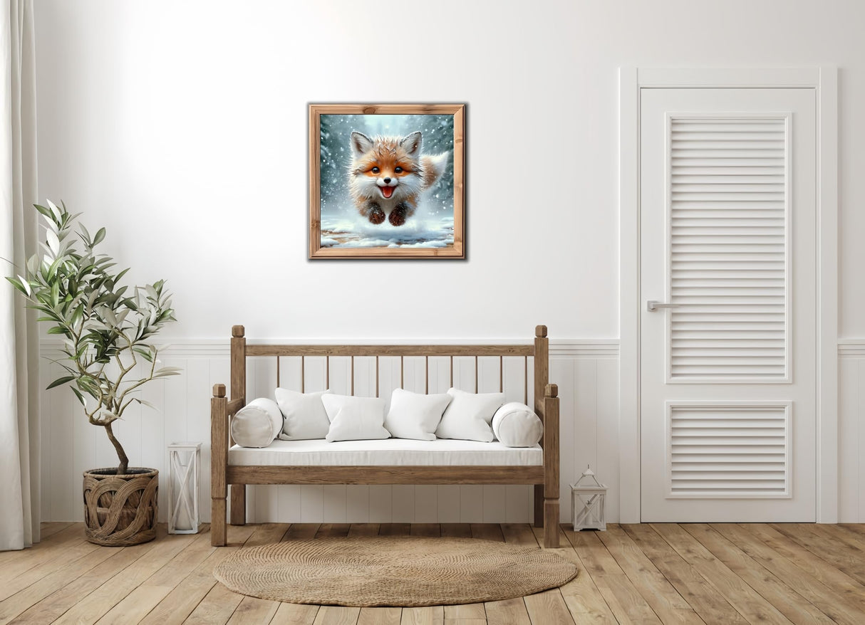 Winter 5D Diamond Art Kits for Adults Beginners,Cute Fox DIY Full Round Drill Diamond Painting Kits,Animal Paint by Diamonds Dots Gem Art Easy,Home Wall Decor 14X14 Inch Acelii