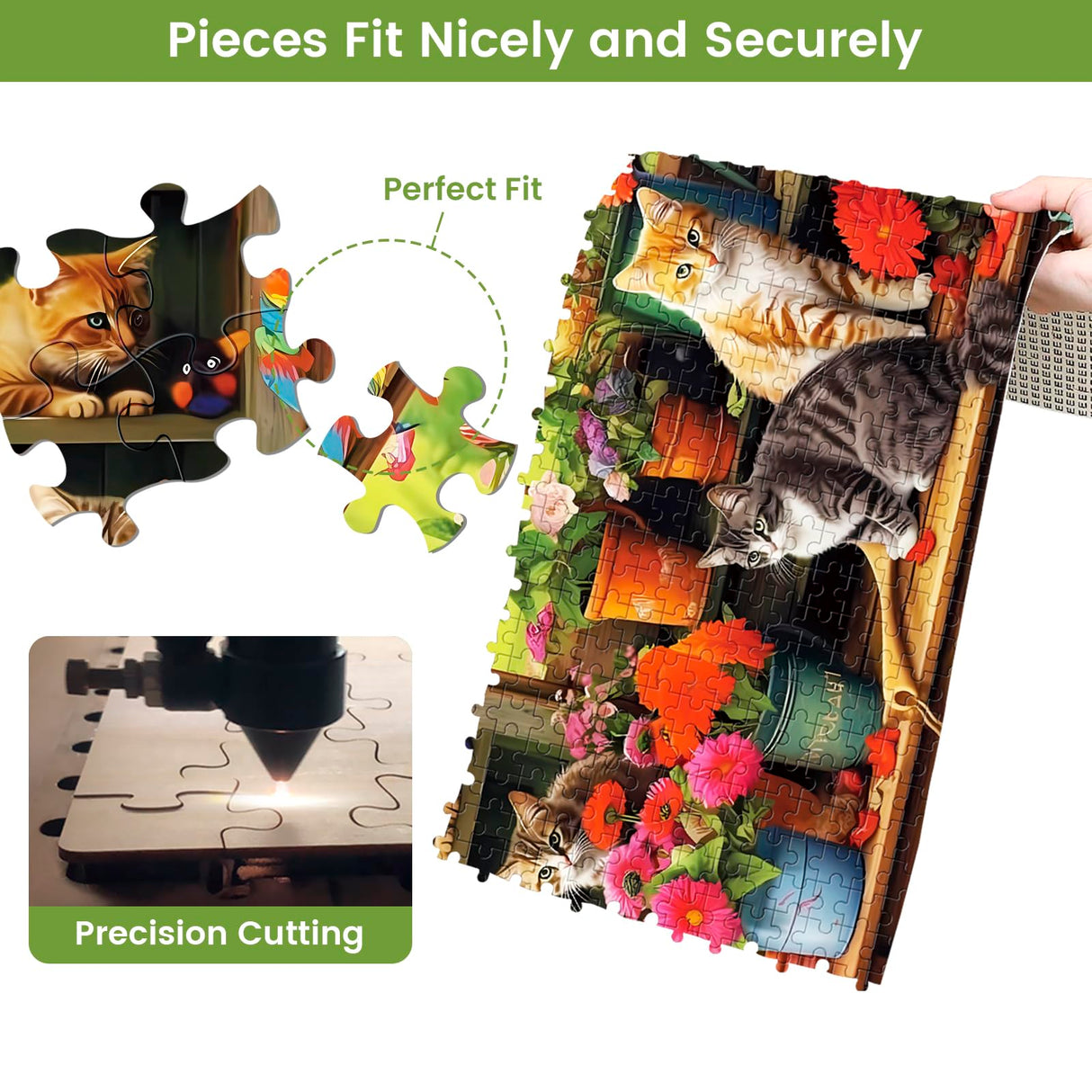 500 Piece Puzzle for Adults-Cats and Flowers | Recycled Cardboar Jigsaw Puzzles 500 Pieces | Challenging Family Activity Great Gift Idea for Family Friends | Difficult Puzzles Size 20.5 x 15 inches Edsjegn