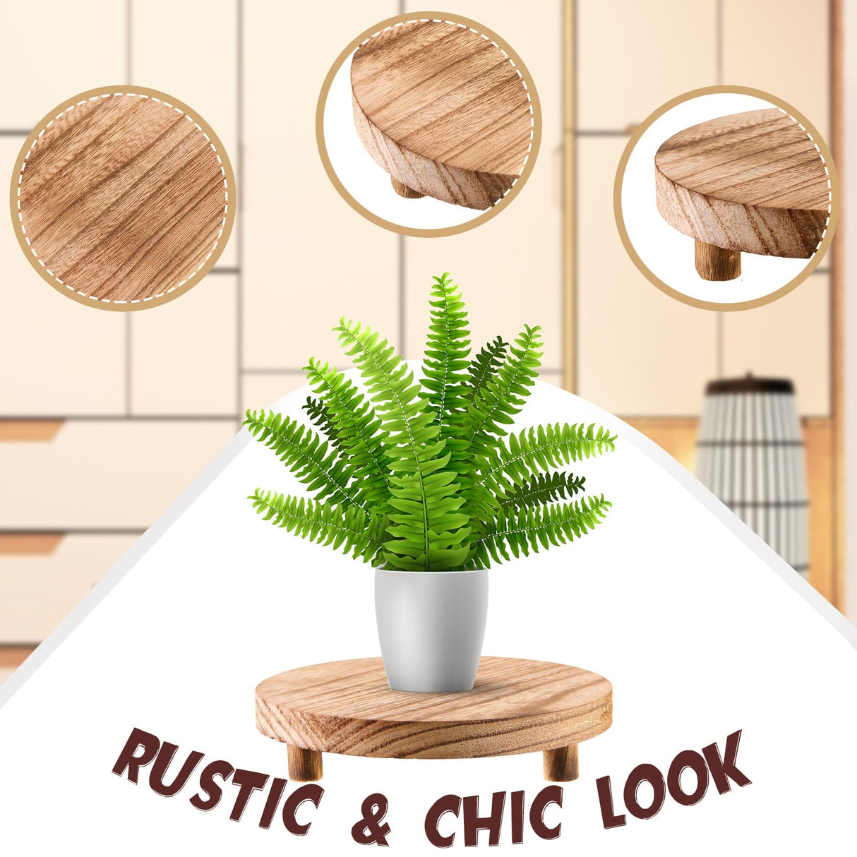 Geetery 4 Pcs Wooden Risers for Display Wood Pedestal Stand Mini Tray Stand Round Wooden Pedestal Holder Rustic Riser for Decor Tiered Tray Decor Home Kitchen, 4 Size(Light Brown) Geetery