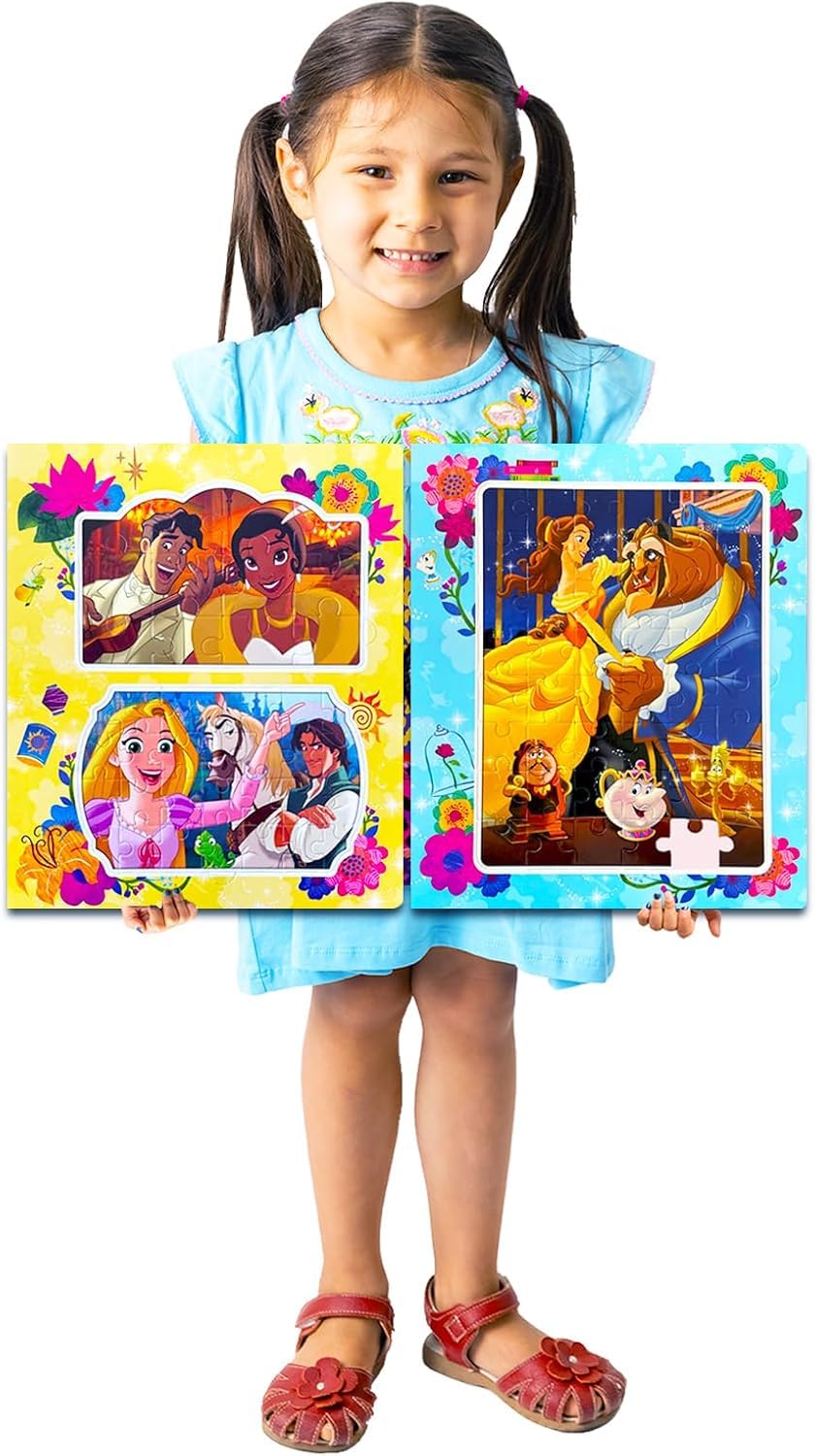 Disney Princess Jigsaw Puzzles Set for Girls- 10 Pack Bundle of Puzzles Featuring Minnie Mouse, Ariel, Jasmine, and Others, Plus Stickers and More | Disney Puzzle for Party Favors Disney