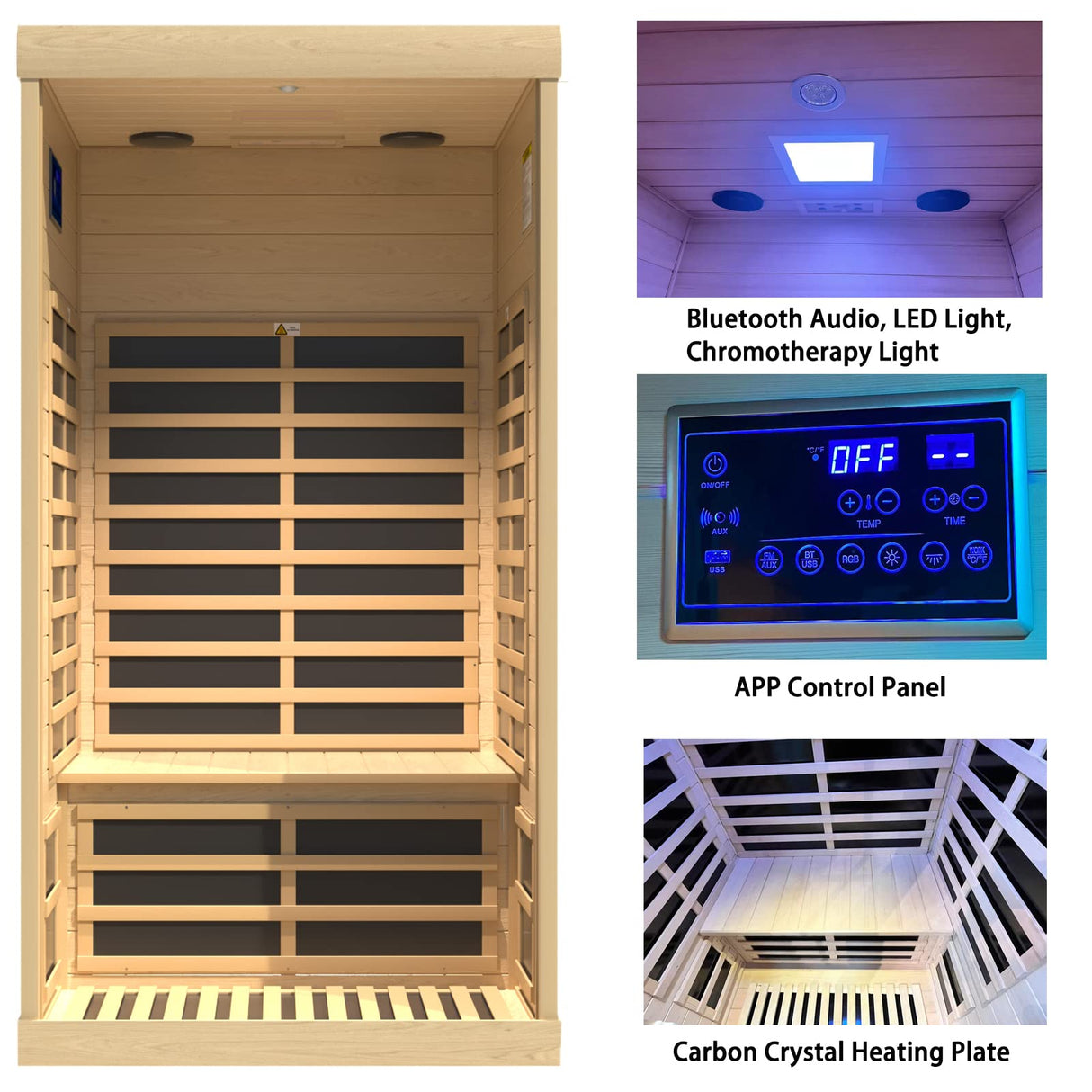 LTCCDSS Infrared Sauna, 1-2 Person Far Infrared Sauna for Home, with 1350W, APP Control Panel, 7 Low EMF Heaters, Bluetooth Speakers, 1 LED Reading Lamp and 2 Color Lights Hemlock Wood Sauna Room LTCCDSS