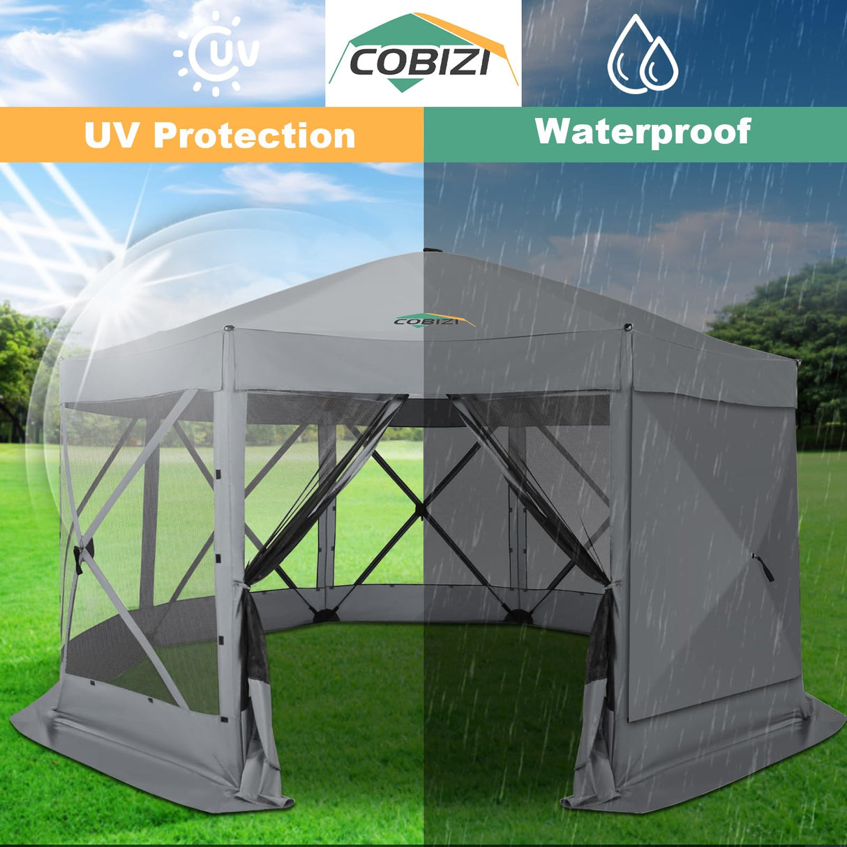 COBIZI 15x15ft Extra Large Pop-Up Gazebo Canopy Tent with Mosquito Netting, Spacious Easy Set-Up Screened Shelter, Durable Outdoor Pavilion with Ground Stakes, Perfect for Patio, Backyard, and Lawn COBIZI