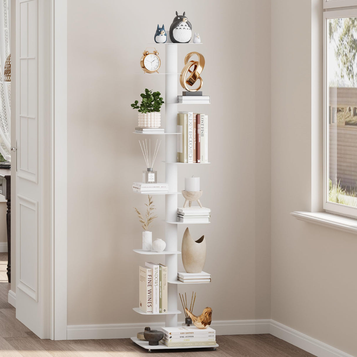 Suchtale Spine Bookshelf, Vertical Spine Book Tower, 11-Tier Metal Bookcase, Book Organizers, Book Shelves for Study, Display Book Shelf Storage Rack for Living Room, DIY Book Case for Decor, White Suchtale