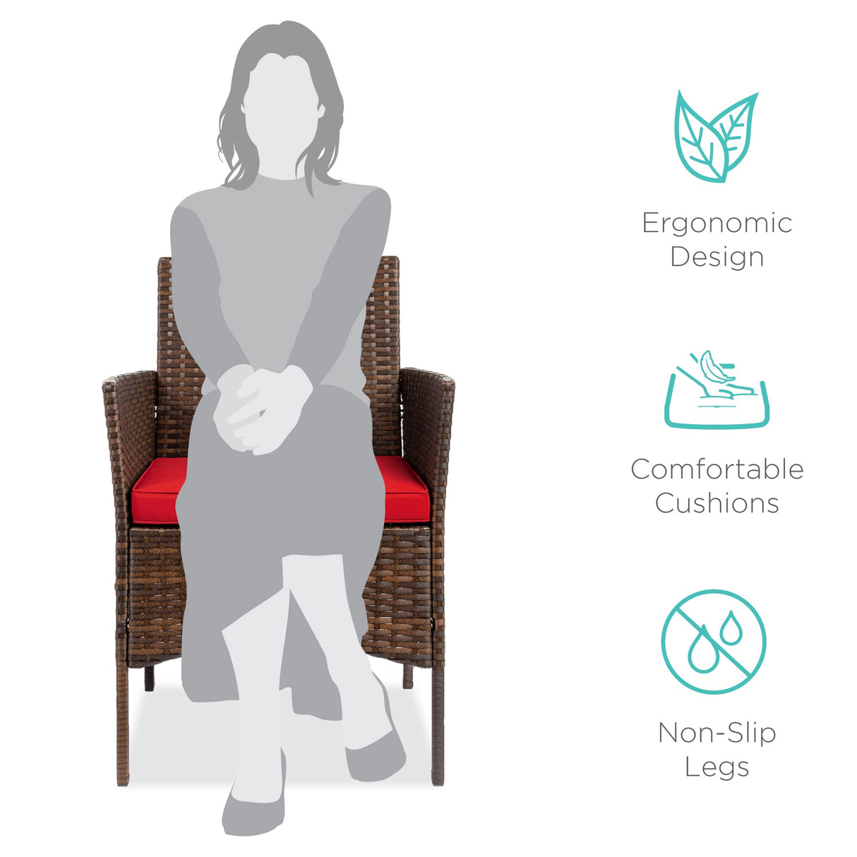 Best Choice Products 3-Piece Outdoor Wicker Conversation Bistro Set, Space Saving Patio Furniture for Garden w/Side Table - Brown/Red Best Choice Products