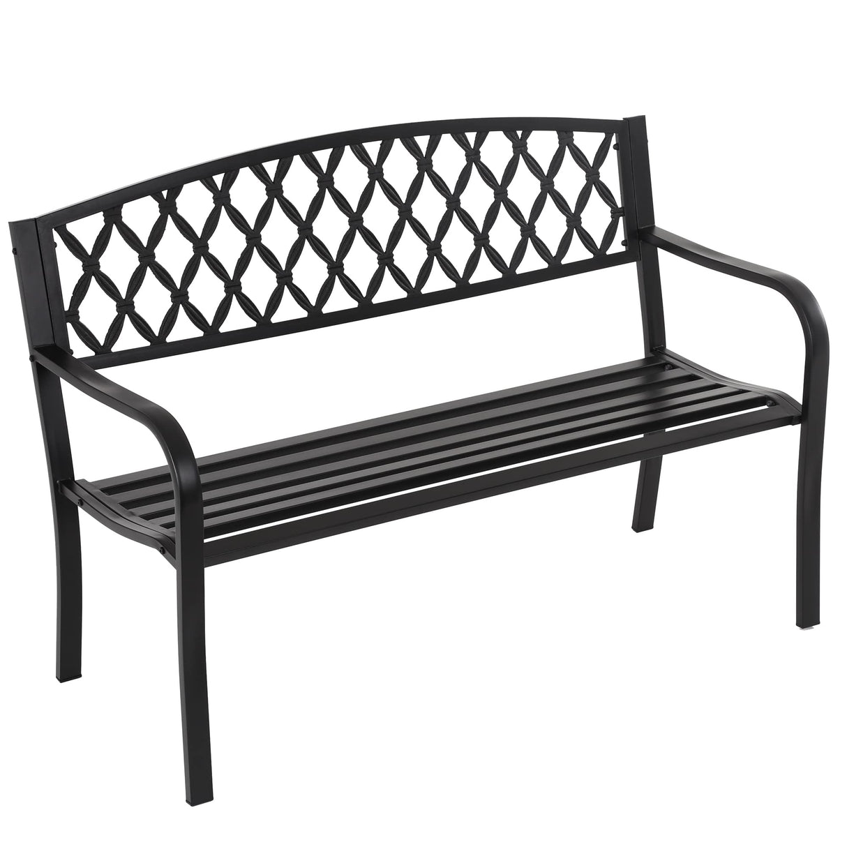 50-Inch Garden Bench,Park Outdoor Bench Metal Bench Clearance Yard Porch Chair with Steel Frame Outdoor Furniture for Backyard Entryway Deck Lawn, Black FDW
