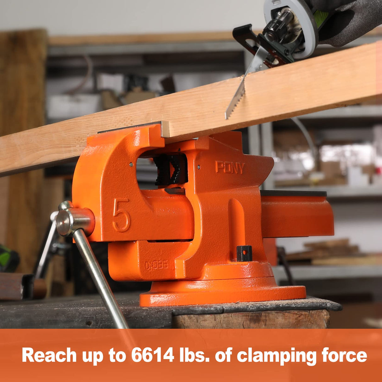 PONY Heavy Duty Bench Vise, 5-inch Jaw Width 7-inch Jaw Opening, 360-Degree Swivel Base with Anvil, Utility Combination Pipe Home Vise for Woodworking, One-Pair Vise Jaw Pad Included PONY