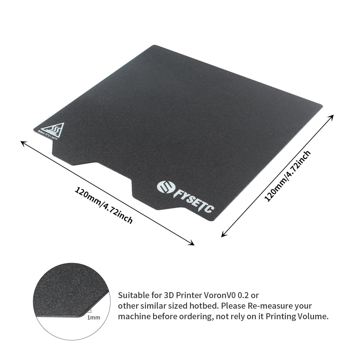 FYSETC 3D Printer Platform 120mm Flex Plate - Removable Print Bed Surface - Magnnetic Spare HotBed Cover: 2 in 1 Printing Build Surface for PLA PLA+ Only Compatible with VoronV0 V0.2 Accessories 4.7in FYSETC