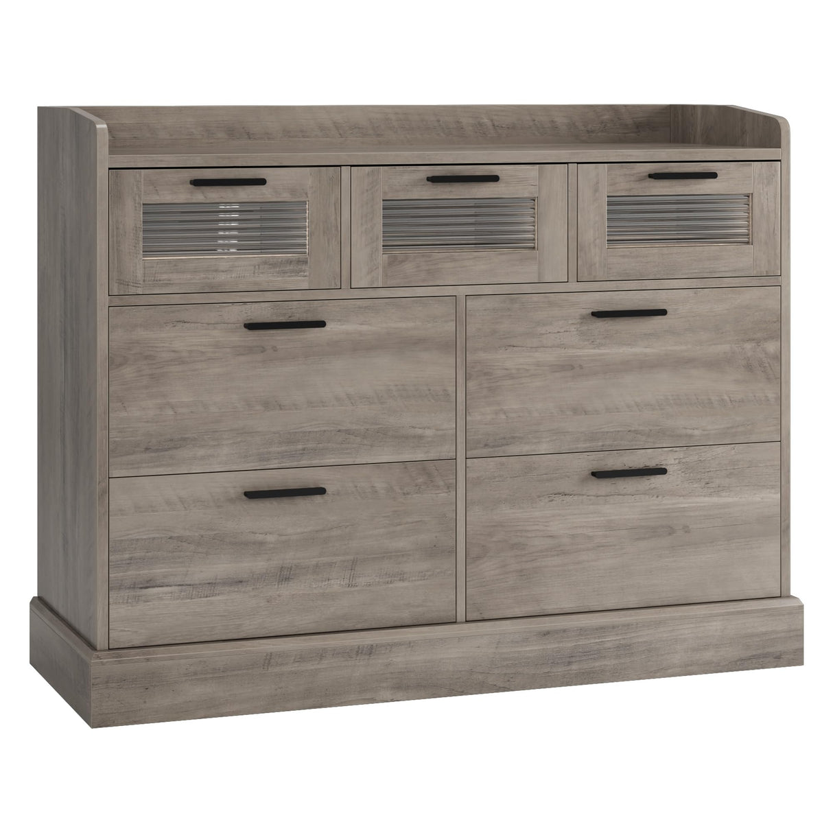 HOSTACK Modern 7 Drawer Double Dresser, Wide Chest of Drawers with Fence, Wood Storage Organizer with Metal Handle & Fluted Glass, Accent Storage Cabinet for Living Room, Entry, Ash Gray HOSTACK