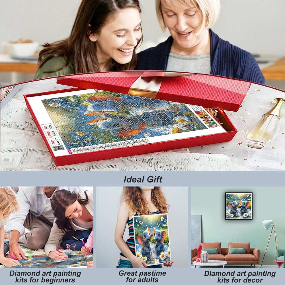 hill froeistung Baby Elephant Diamond Art Painting Kits for Adults, Flowers Diamond Art for Beginners, 5D DIY Full Drill Round Gem Art Craft Home Wall Decor Gift 12x12 inch,Animal hill froeistung