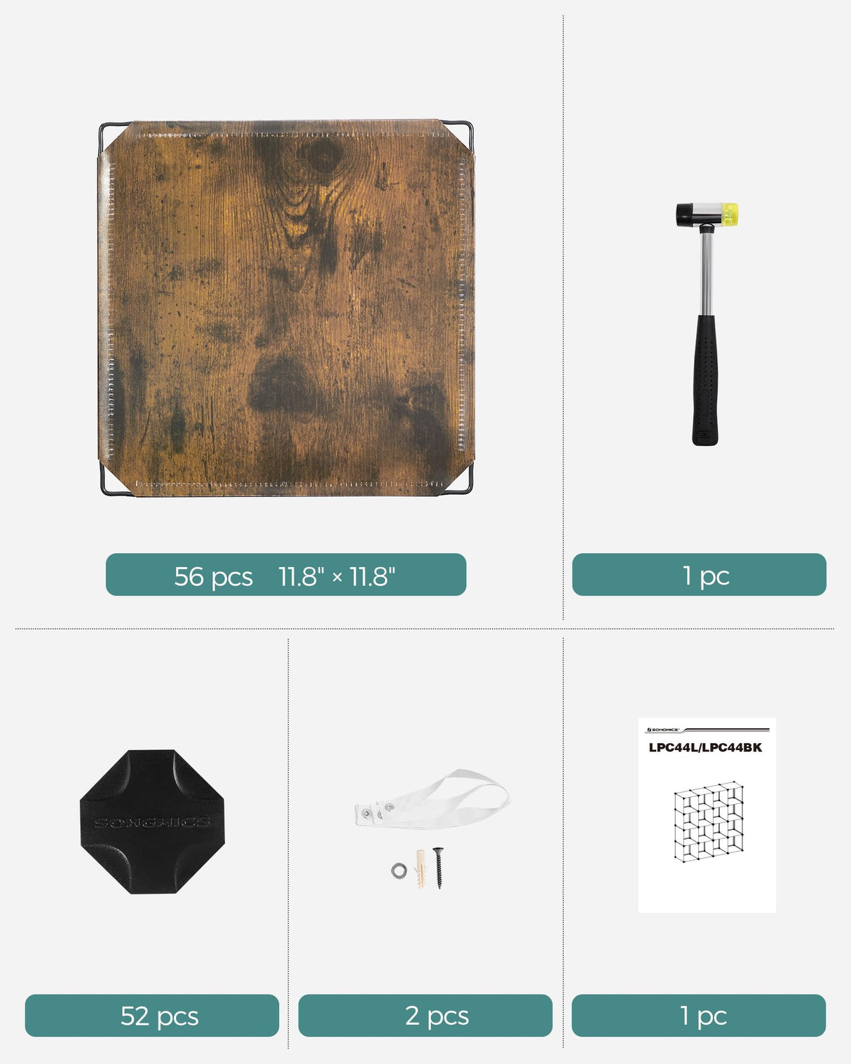 SONGMICS Cube Storage Organizer, Set of 16 Plastic Cubes, Closet Organizers and Storage, Room Organization, Bedroom Living Room, 12.2 x 48.4 x 48.4 Inches, Rustic Brown ULPC442A01 SONGMICS