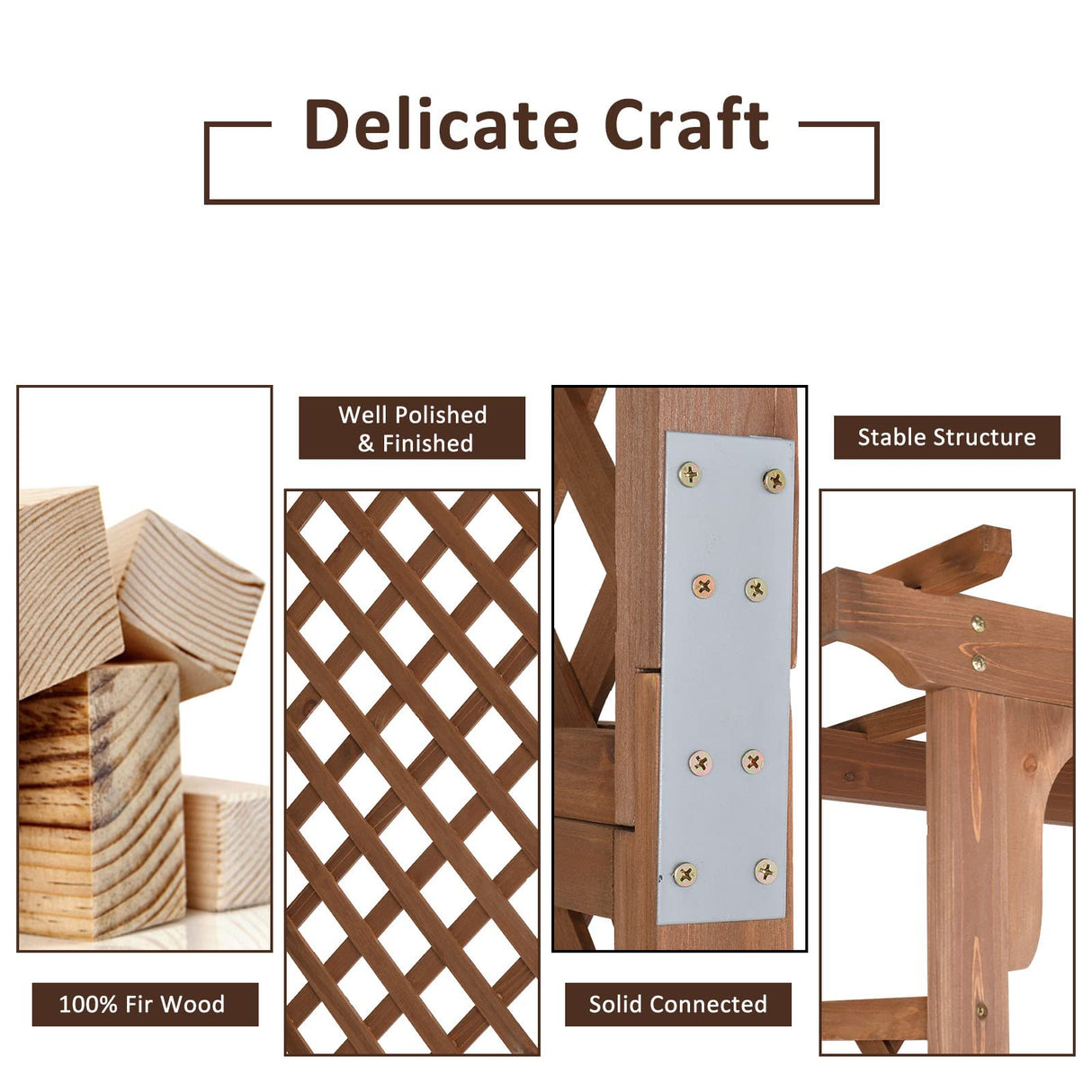 Outvita 7 Ft Wooden Garden Arbor Arch, Fir Wood Arbour Archway, Decorative Stand Trellis for Wedding Ceremony Decoration Plant Climbing Rose Vines Lawn Courtyard Dark Brown Outvita