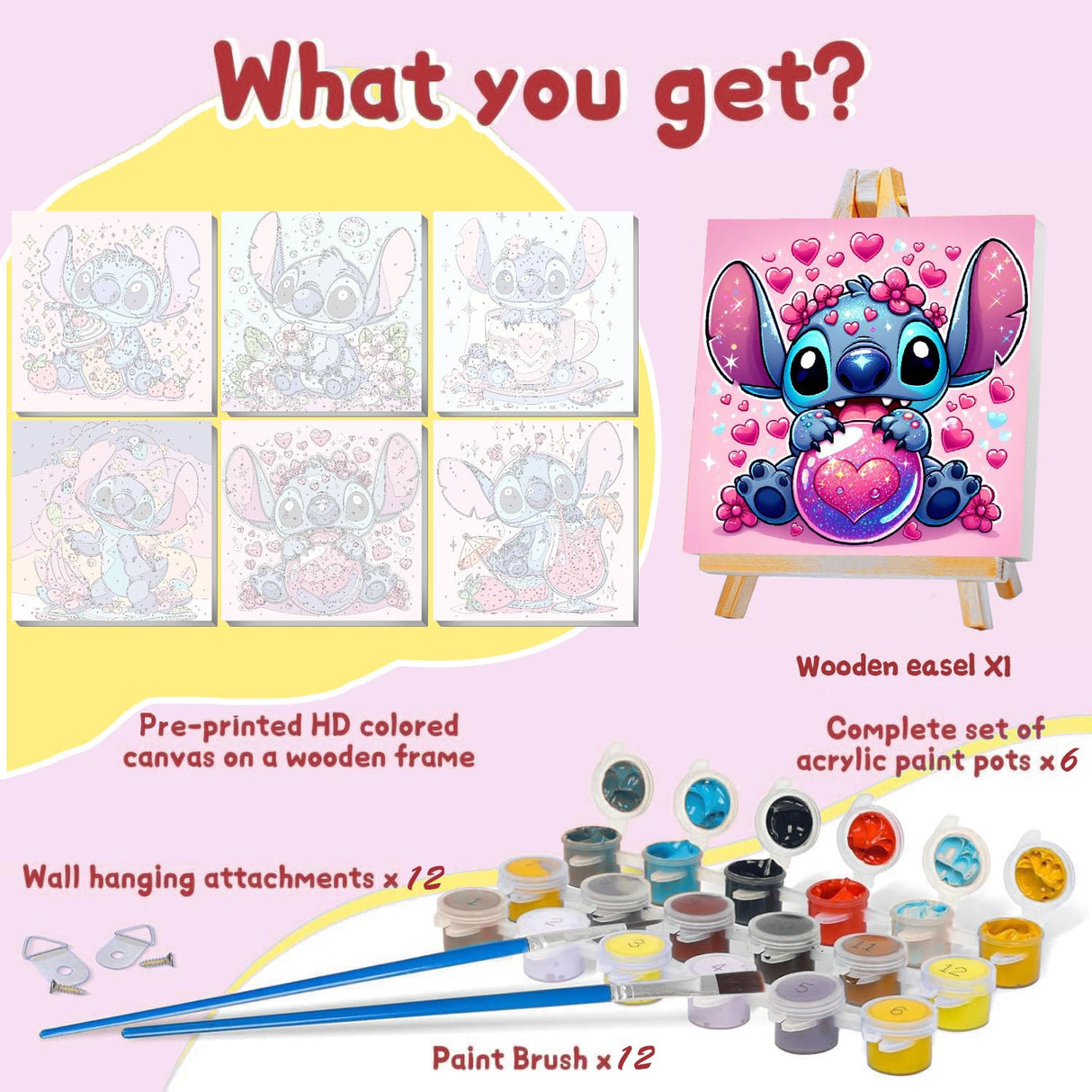 nekpiahu 6 Pack Cartoon Paint by Numbers for Kids with Framed Canvas-with Wooden Easel, Paint by Number for Kids Ages 4-8-12, DIY Easy Acrylic Oil Painting Kits for Home Wall Decor (8X8inch) nekpiahu