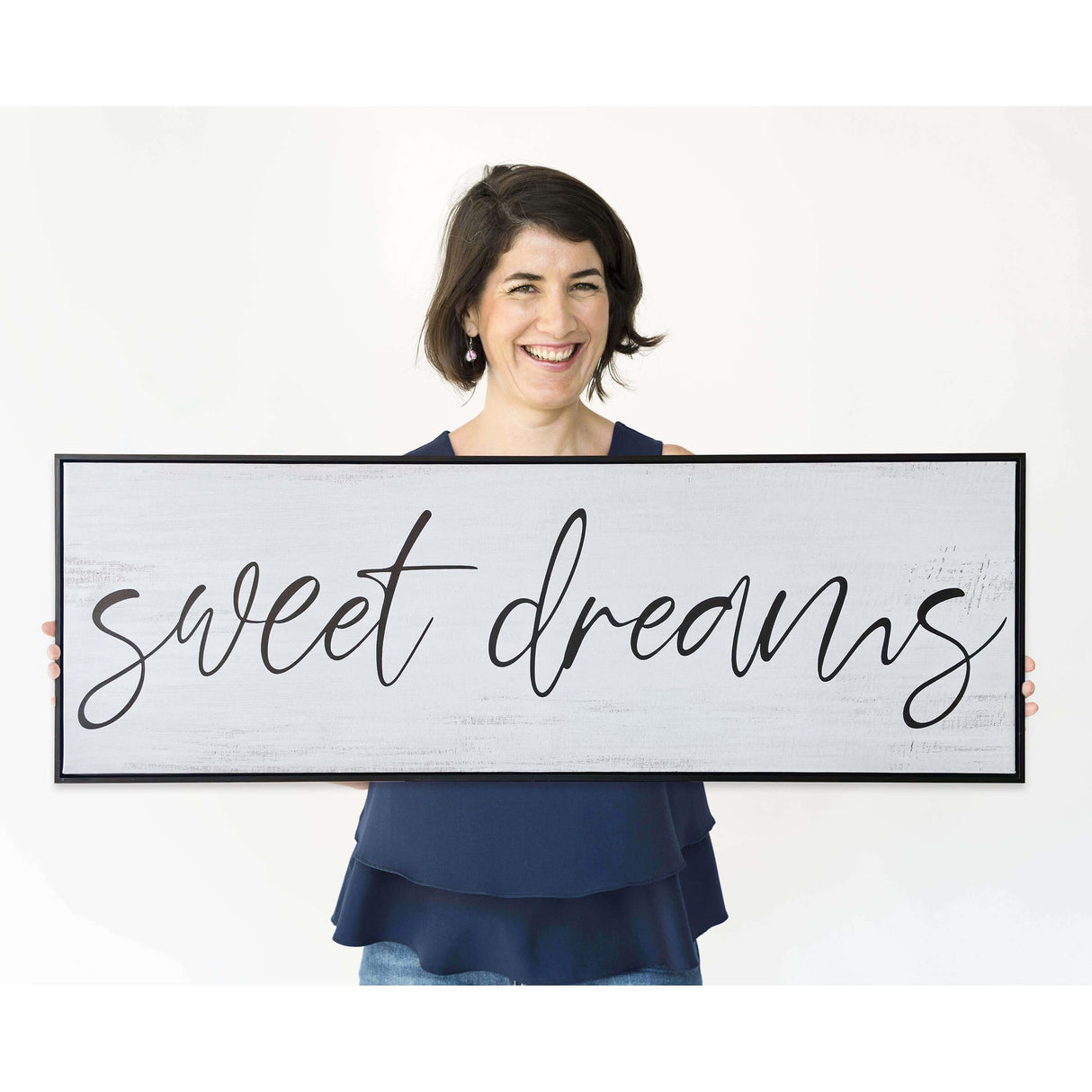 Sweet Dreams Signs Bedroom Wall Decor Above Bed Rustic Canvas Wall Art for Farmhouse Decor Large Size Framed Wall Art Master Guest Bedroom Signs Wall Decor above Bed (Black Wooden Frame/ 43x15inch) COHLOE