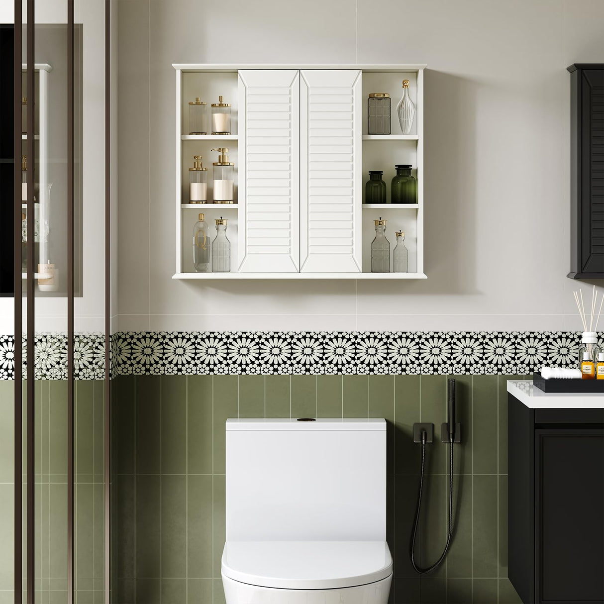 FFBCFDK Bathroom Medicine Cabinet Mirror 28.3 x 23.8 inch Bathroom Mirror with Storage Wall Mounted Medicine Mirror Cabinet Wood Organizer with 2 Door Surface Mount Farmhouse Storage Cabinet FFBCFDK