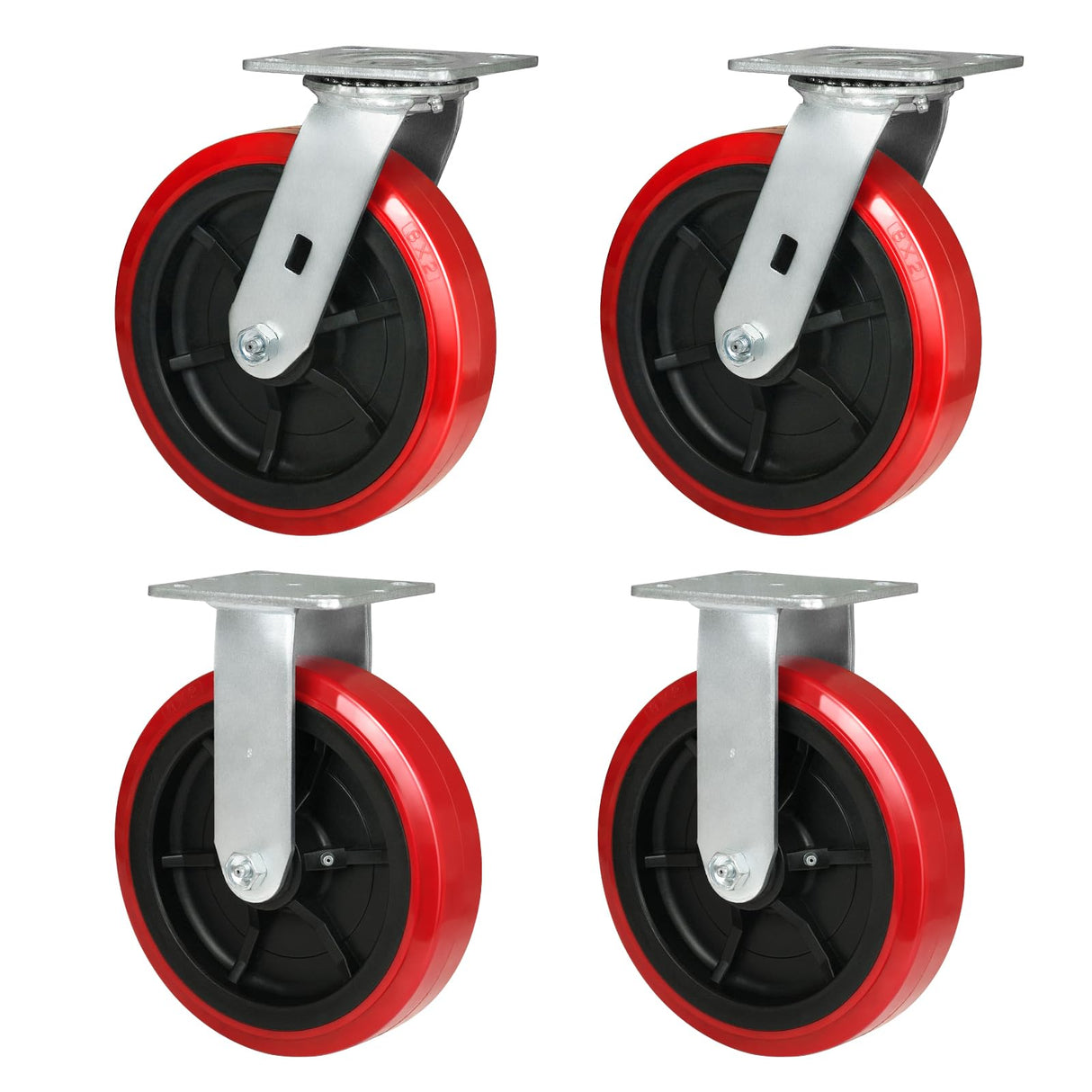 HANDSAMMU 8 inch Industrial Caster, Polyurethane on Polypropylene Wheel- Casters Set of 4 Heavy Duty - 4800LB Total Capacity -Widely Used in DIY Projects, Industrial Equipment(2Rigid&2Swivel) Handsammu