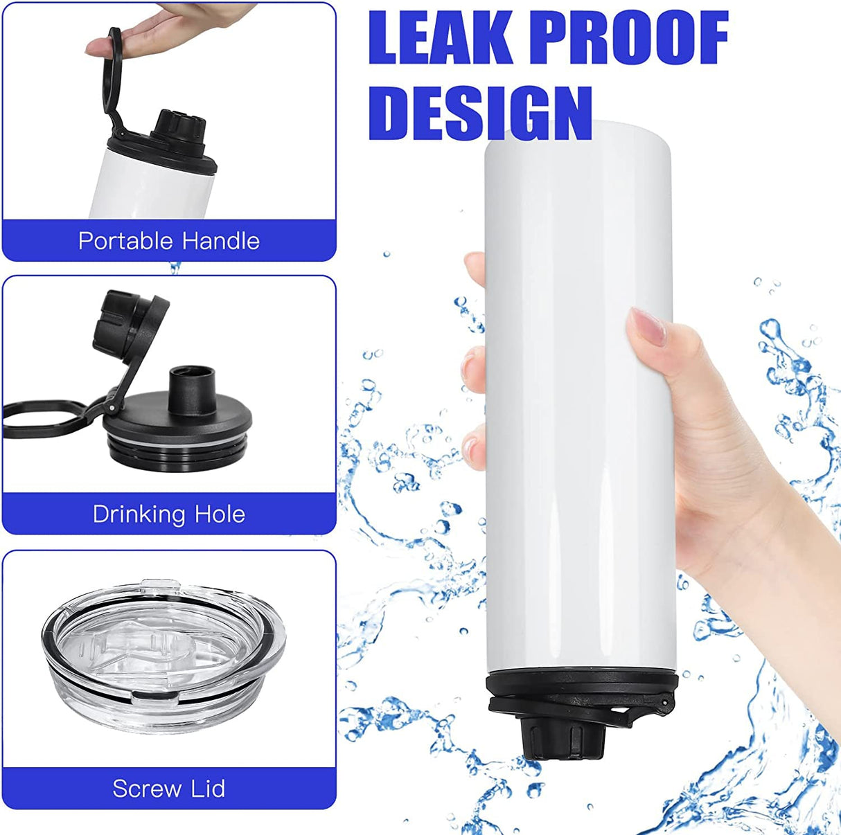 FECBK 8 Pack Sublimation Water Bottle Blanks 20 oz Sublimation Sports Water Bottle with Handle Stainless Steel Sublimation Tumbler Blanks with Lids and Straws, Individually Box, White, Diy Gift FECBK