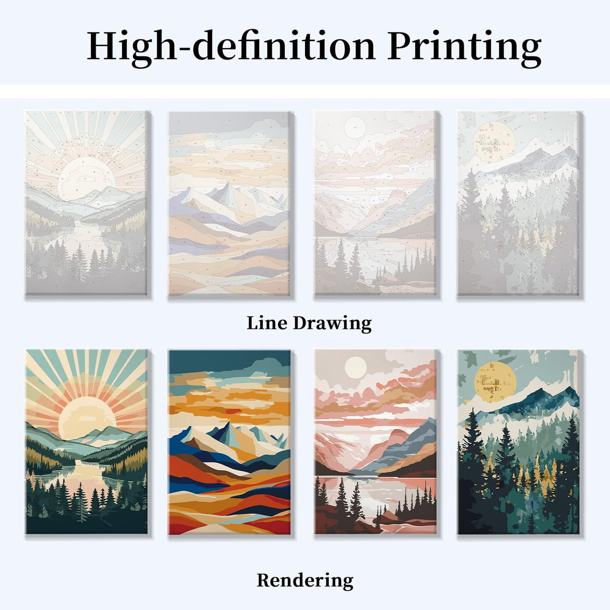 JOOZ 4 Pack Framed Paint by Numbers Kit for Adults, Mountain Sunset Paint by Number with Easel, Forest Lake Adult Paint by Number Kits on Canvas, Landscape Oil Painting Kit for Home Decor 8x12 Inch JOOZ